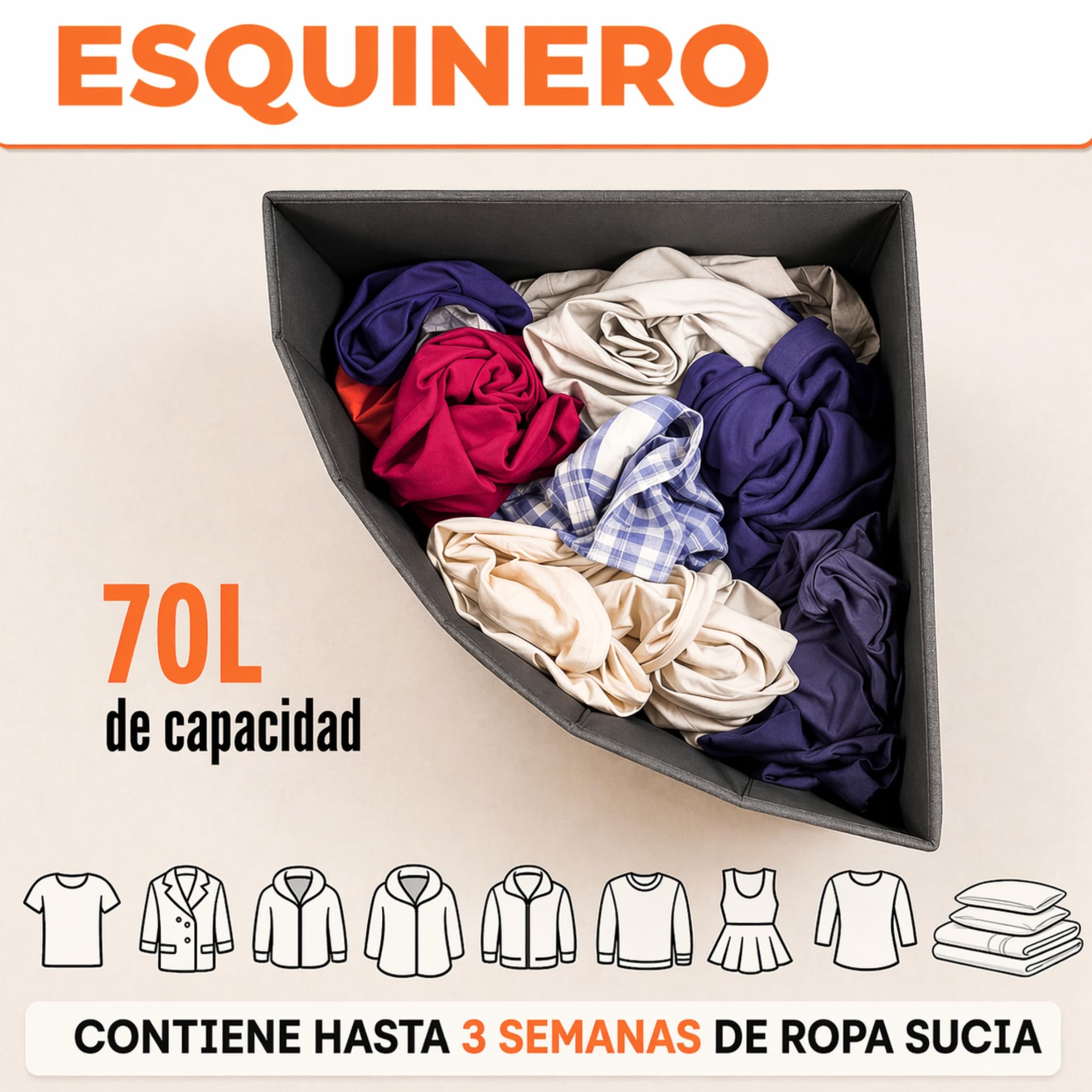 Cesta plegable ropa sucia 60x40x40 cm tela gruesa Lino 600d gris