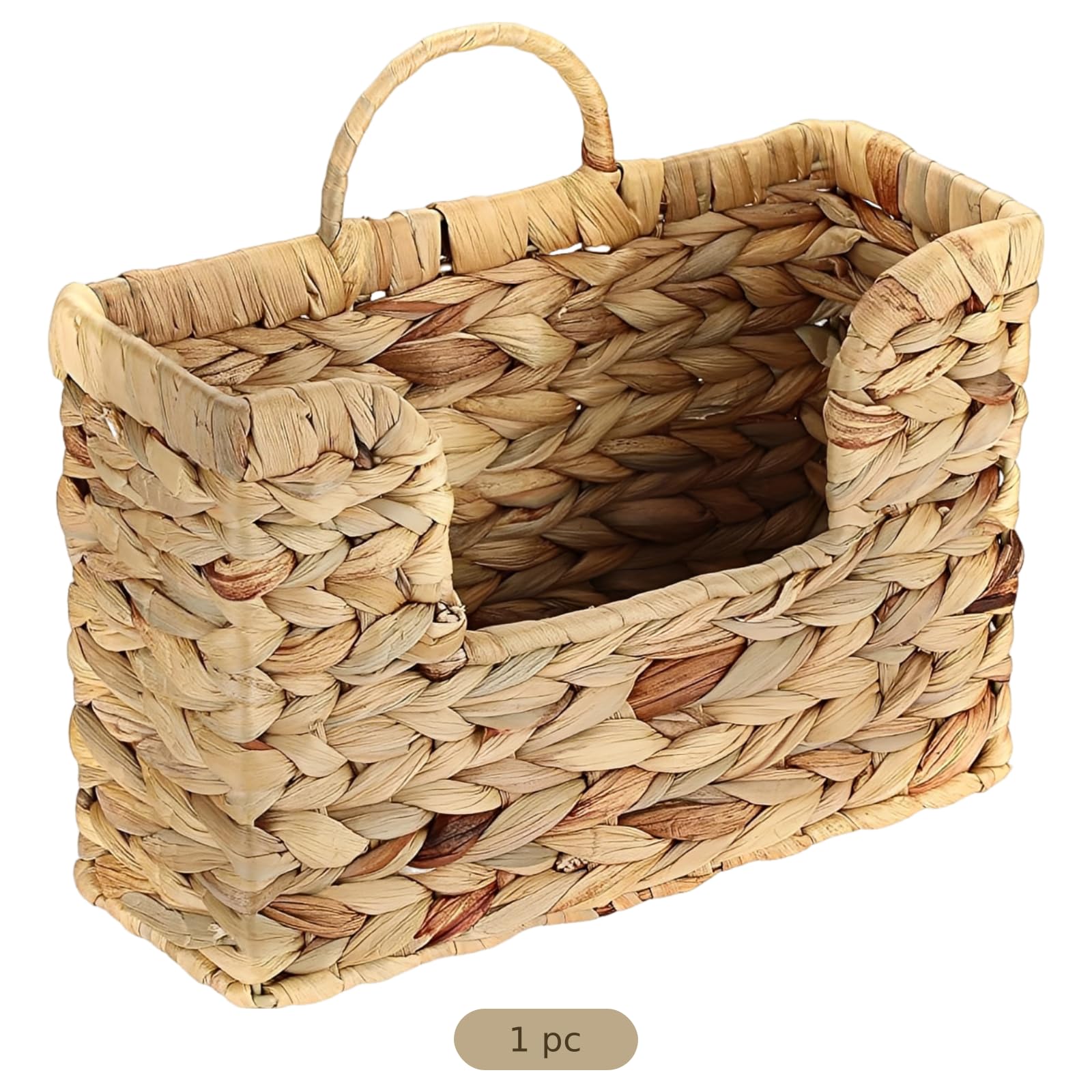 Porte-revues suspendu tressé, panier magazine en herbe calebasse fait main, panier de rangement mural avec poignée pour dossiers et courrier, pour maison, bureau à domicile et entrée
