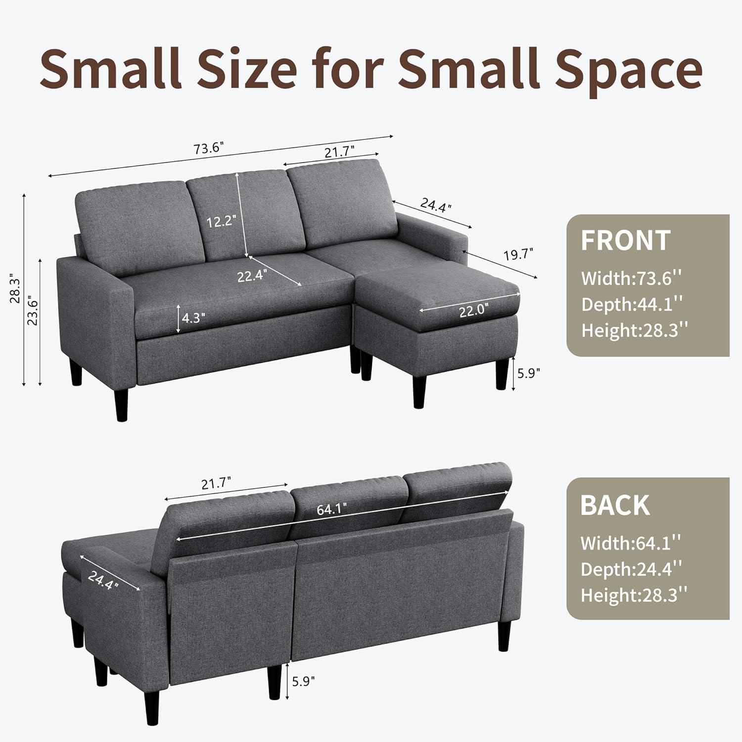 Breathable Fabric L Shaped Sofa for Small Living Rooms