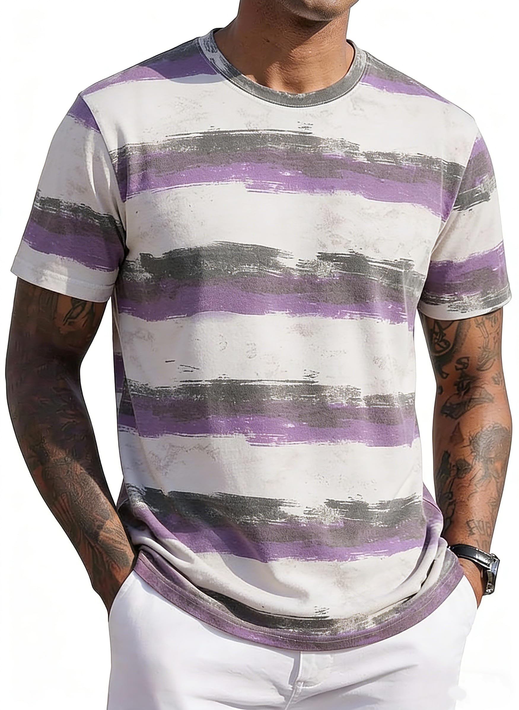 JEEGAL Herren T-Shirt Rundhals, 95% Baumwolle 5% Elasthan, Regular Fit Kurzarm Shirt mit Print, bequemes Männer Basic Shirt für Alltag Freizeit Sommer