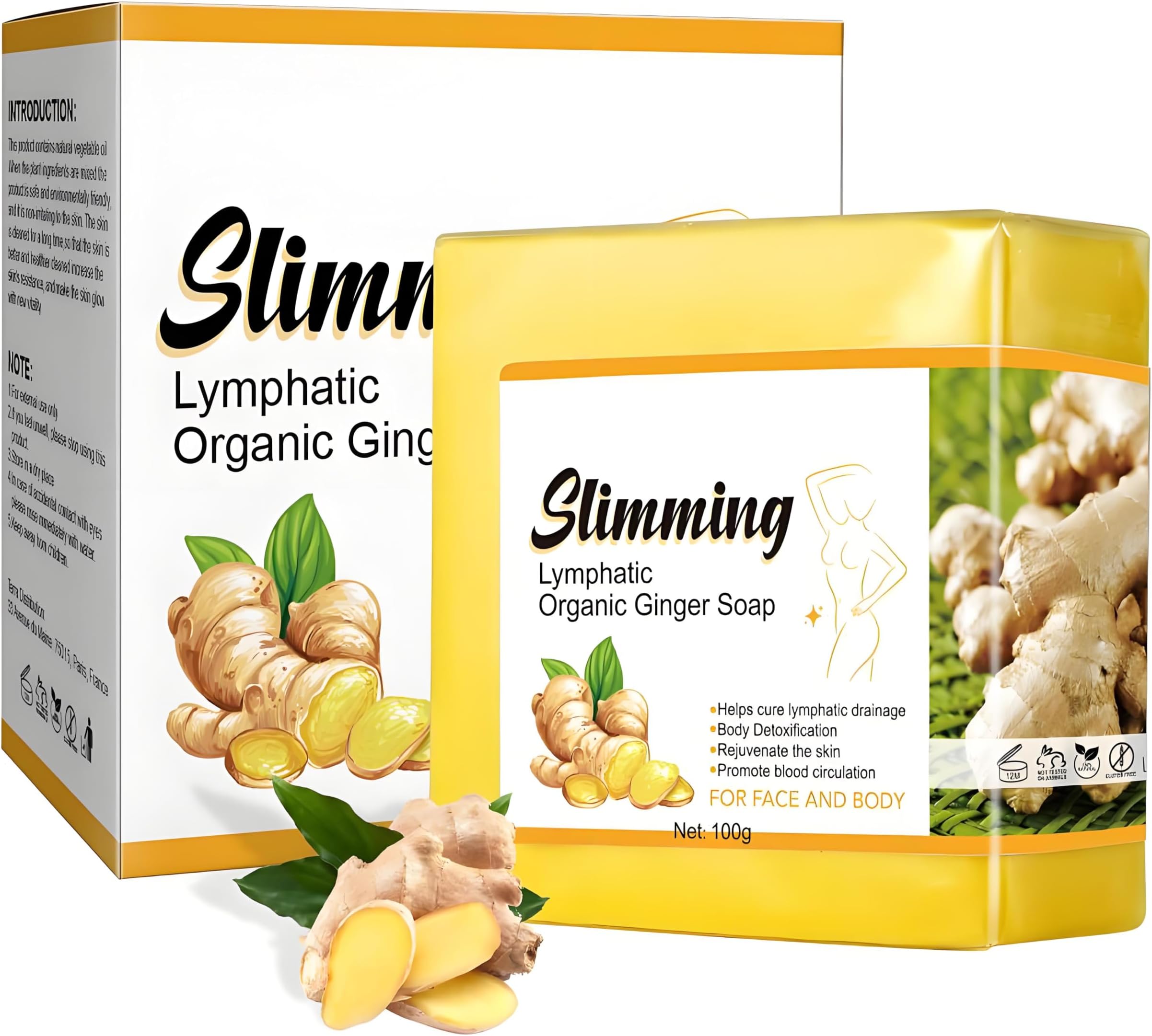Organic Ginger Slimming Soap - Lymphatic Detox, Body Rejuvenation & Circulation - 100g for Face and Body