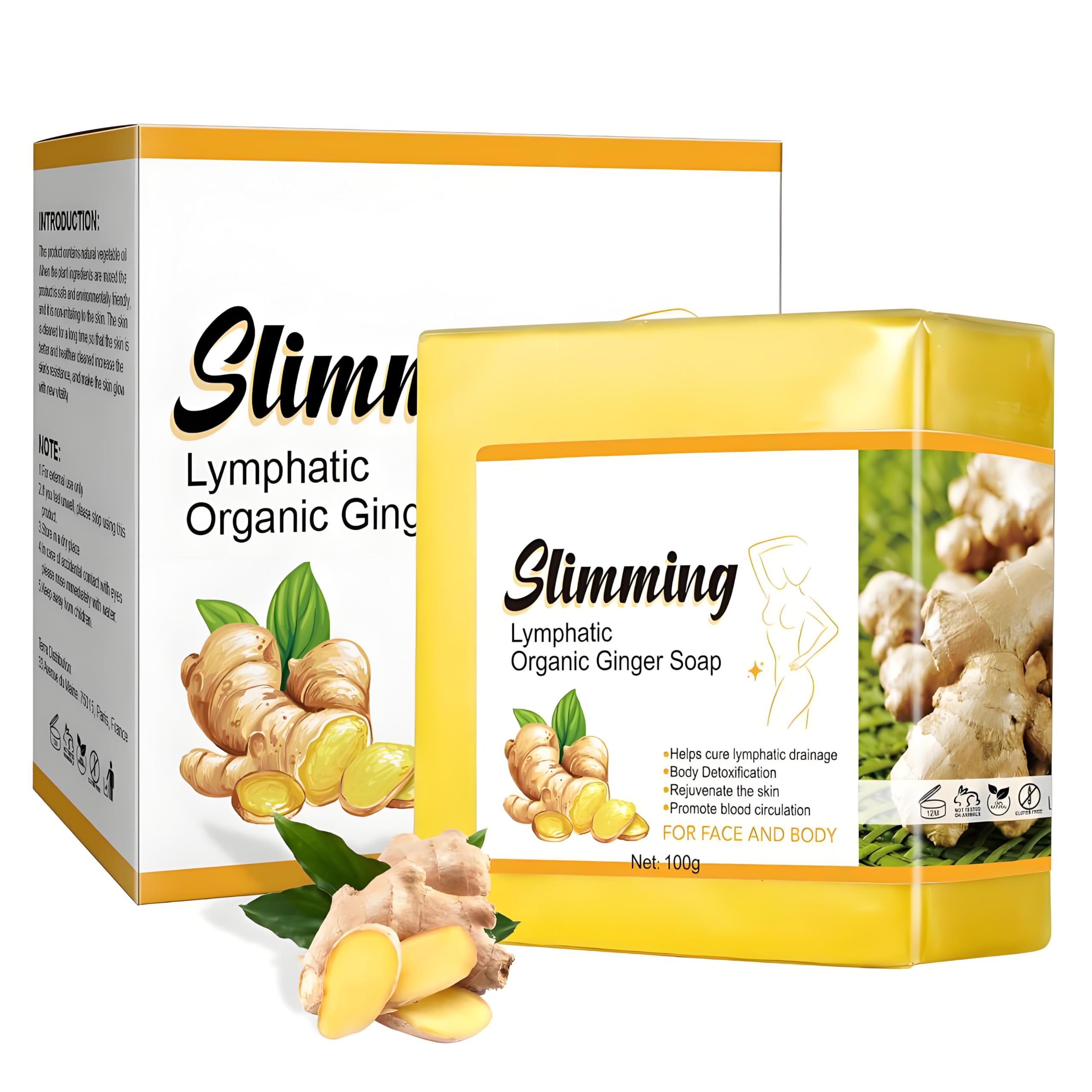 Organic Ginger Slimming Soap - Lymphatic Detox, Body Rejuvenation & Circulation - 100g for Face and Body