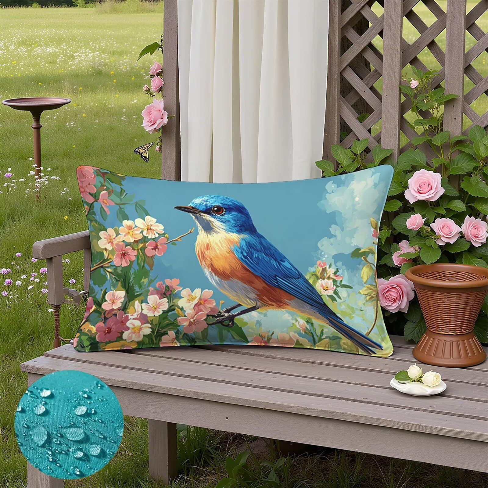 Poszewki na poduszki z ptakami 70 x 90 cm, lniane, wodoodporne, miękkie, wygodne, na zewnątrz, dekoracyjne poszewki na poduszki na sofę, łóżko, samochód, idealna dekoracja domu, K4-483