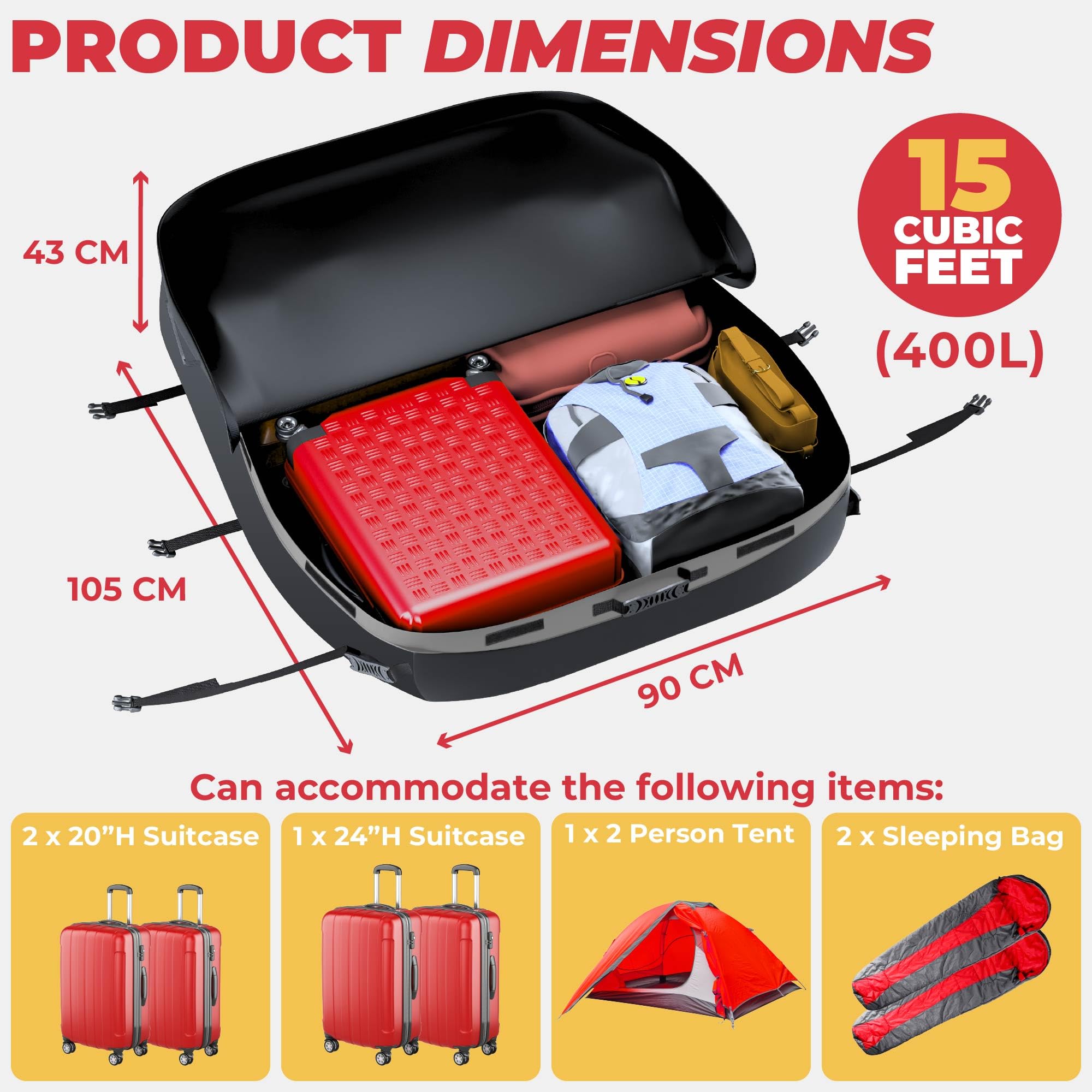 GADLANE Bolsa de Techo para Coche, 400L, Impermeable, para Coches y SUV, con o sin portaequipajes, con 4 Correas Resistentes, Alfombrilla Antideslizante, Bolsa de Almacenamiento (Gris)