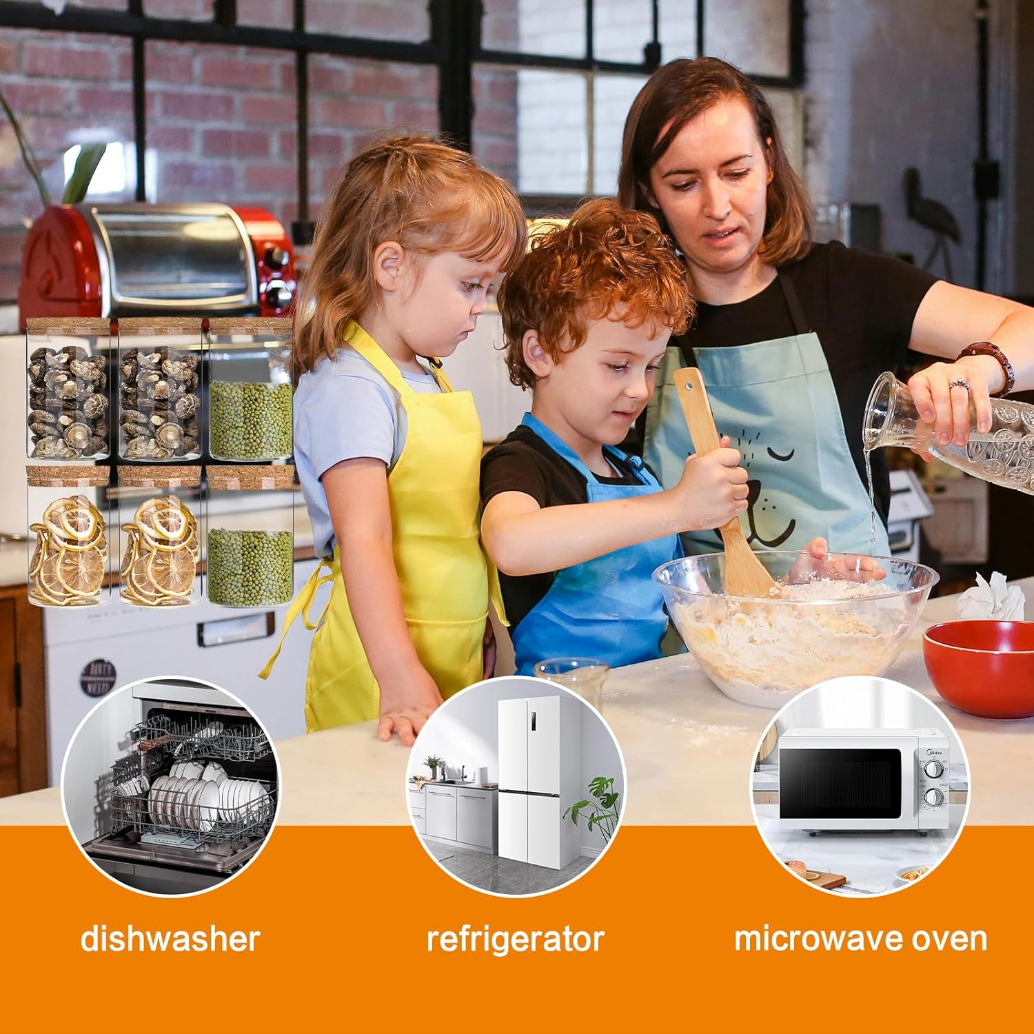 Airtight Glass Storage Containers with cork Lid, for Kitchen Pantry Organization and Storage jar��Ideal for Coffee Beans Snacks Flour Cereal Sugar Tea 16oz. (Circular 3.9 * 3.3in*2pcs) - Image 5