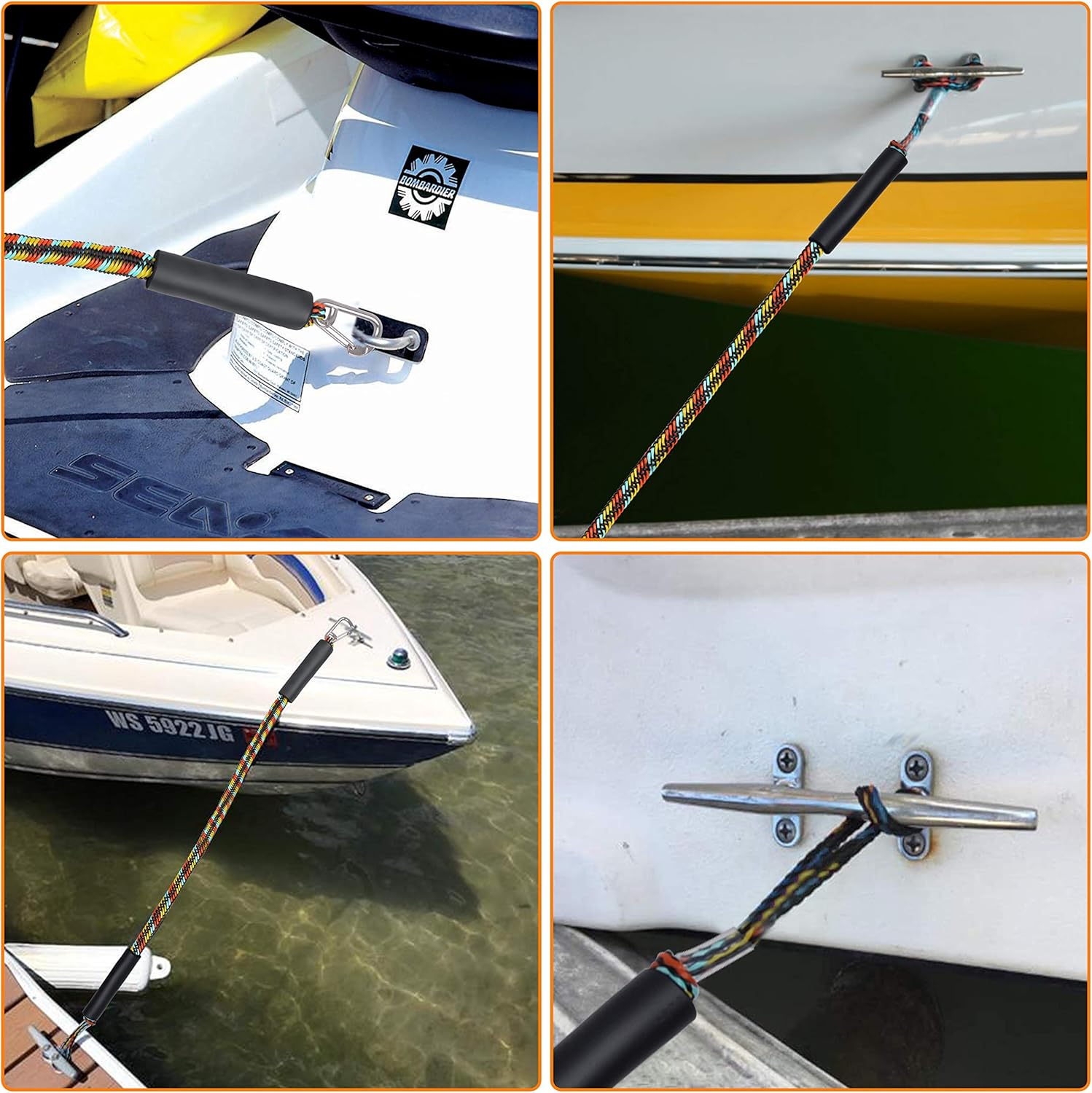 Bungee Docking Lines Stretchable with Foam Float for Boat Shock Absorb Docking Boat Rope Tie Mooring Rope Boat Accessories 4FT 5FT 6FT : Sports & Outdoors