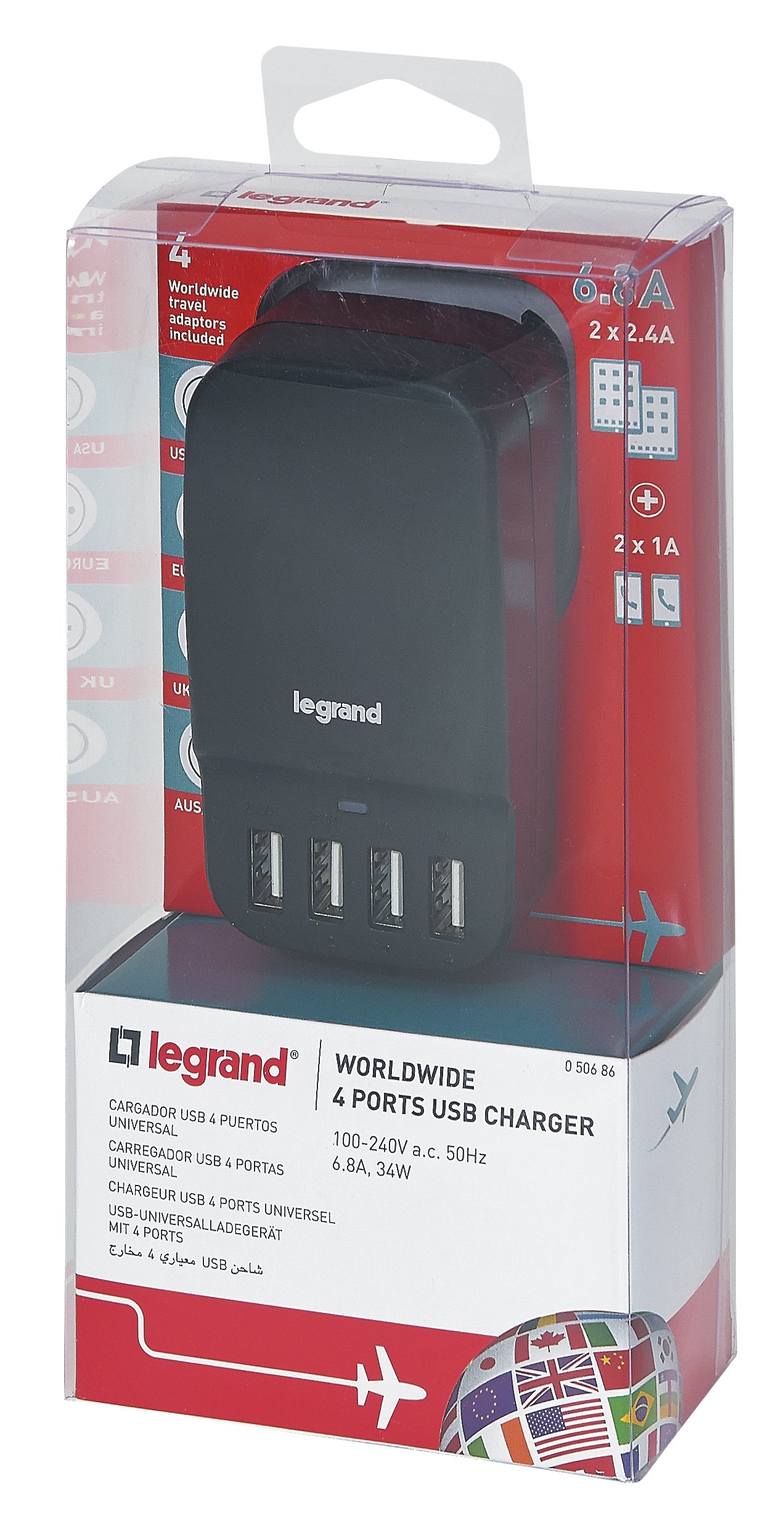 Adattatore Universale Prese da Viaggio Compatto per 150 Paesi (USA, Europa, Regno Unito, Australia, Nuova Zelanda) Adattatore con 4 porte USB
