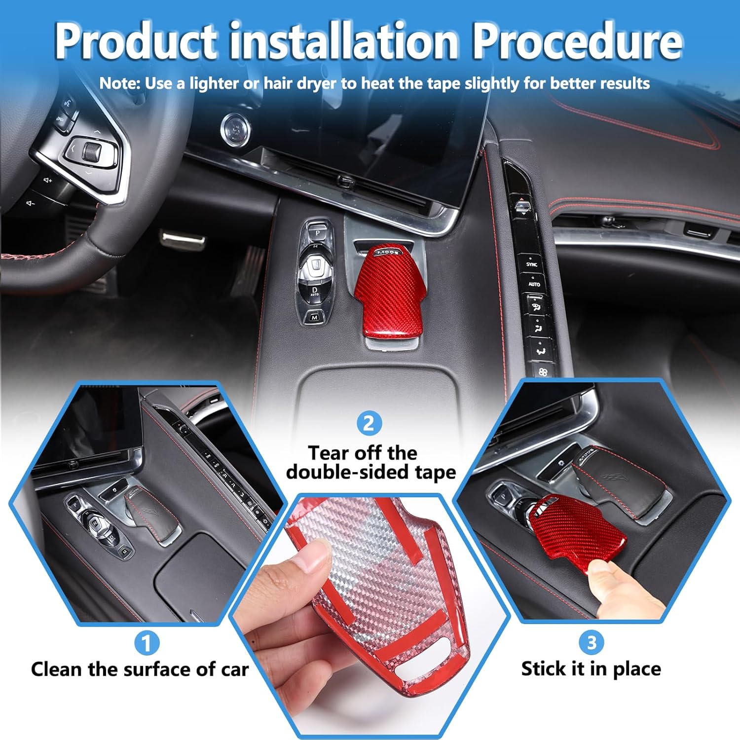 Sekhyna Gear Shift Knob Head Protection Cover Trim Real Carbon Fiber 1PCS Compatible with Corvette C8 Stingray 2020 2021 2022 2023 Drive Mode Switch Knob Cover Trim Accessories (Red Carbon)