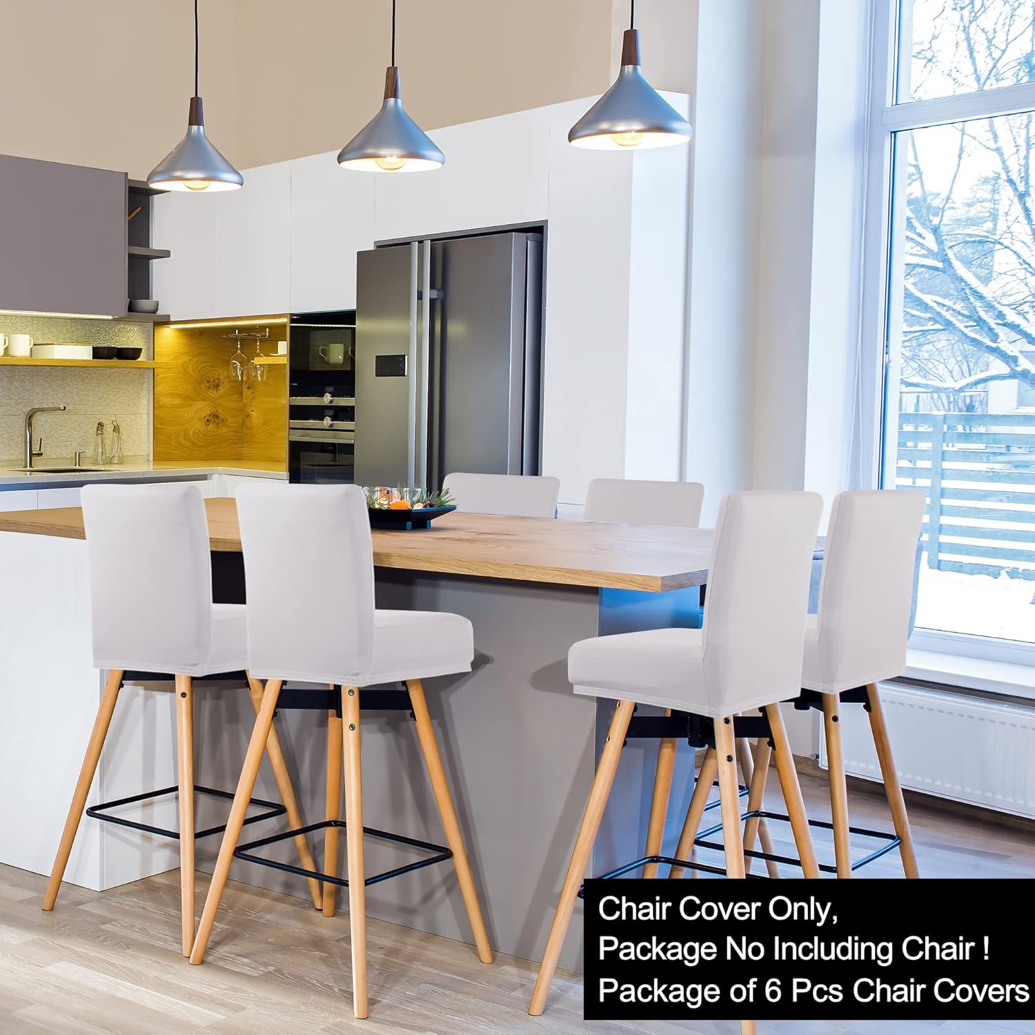 PiccoCasa Stretch Bar Stool Covers, Pub Counter Height Side Chair Covers with Elastic Band Silver Grey 6pcs