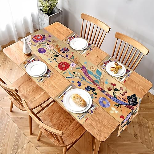 Miniatura 107 de Juego de manteles individuales y camino de mesa de muñeco de nieve y árbol de Navidad, 7 piezas (1 camino de mesa + 6 manteles individuales), diseño