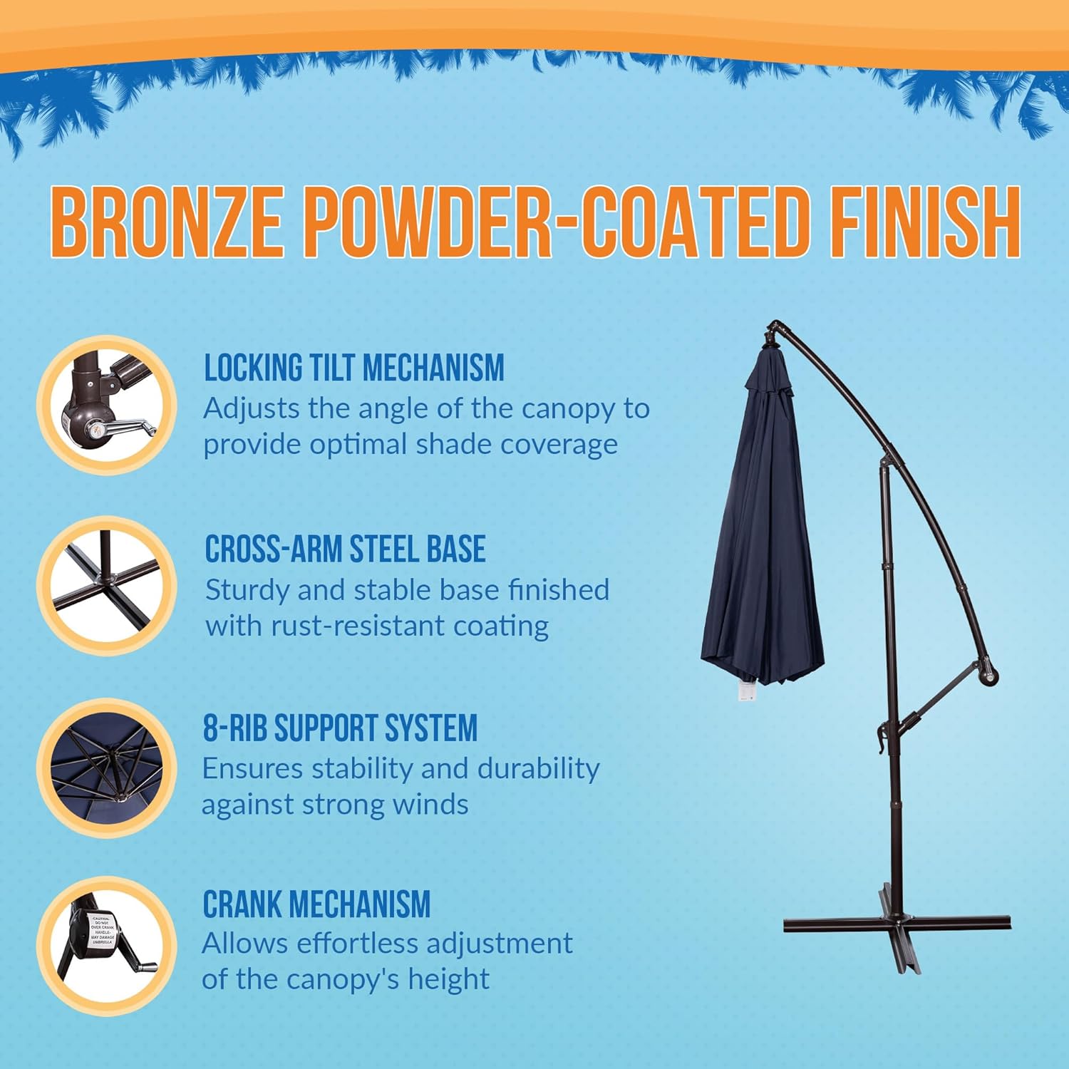 Blue Wave Captiva 10-ft Octagonal Cantilever Umbrella - Navy - Breez-Tex Canopy