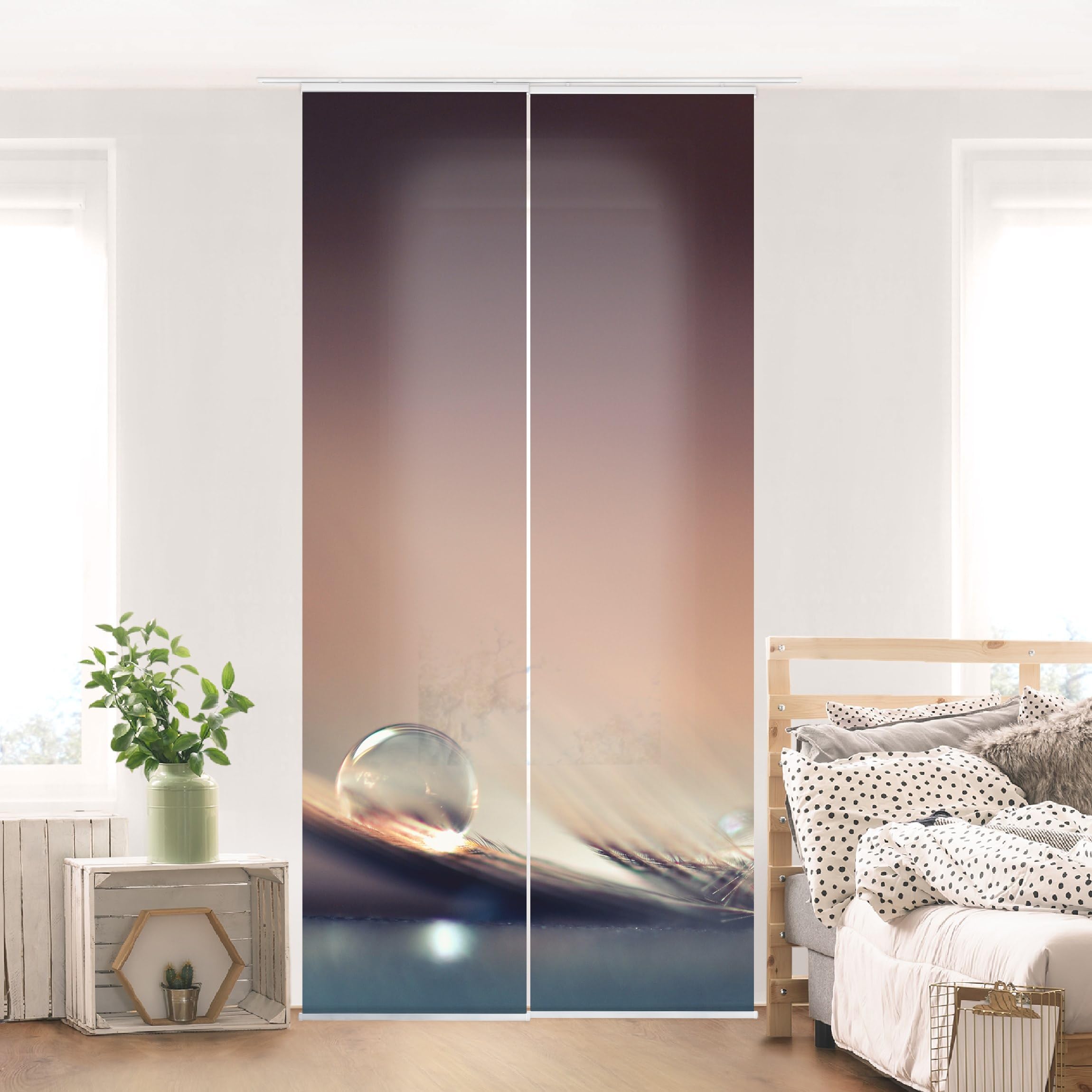Schiebegardine halbtransparent 60er Paneel Klett Feder Textil lichtdurchlässig - Motiv Modern Flächenvorhang beige Wohnzimmer Schlafzimmer 1657 (120x250 cm - 2er Set)