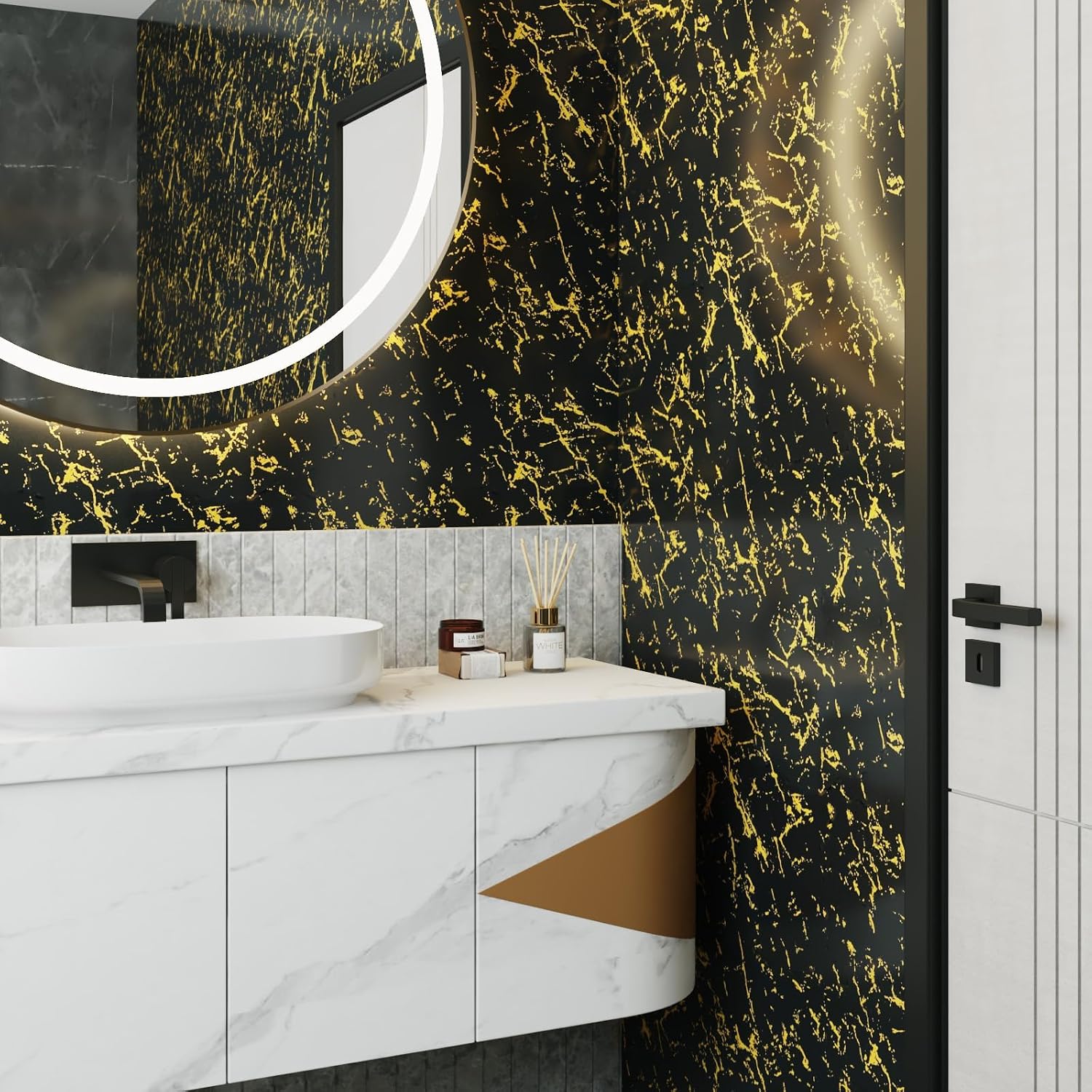 LACHEERY Luxury Black and Gold Wallpaper Peel and Stick Modern Marble Wallpaper for Walls Countertops Waterproof Contact Paper Black Marble Countertop Peel and Stick Removable Wall Paper 15.8"x80"