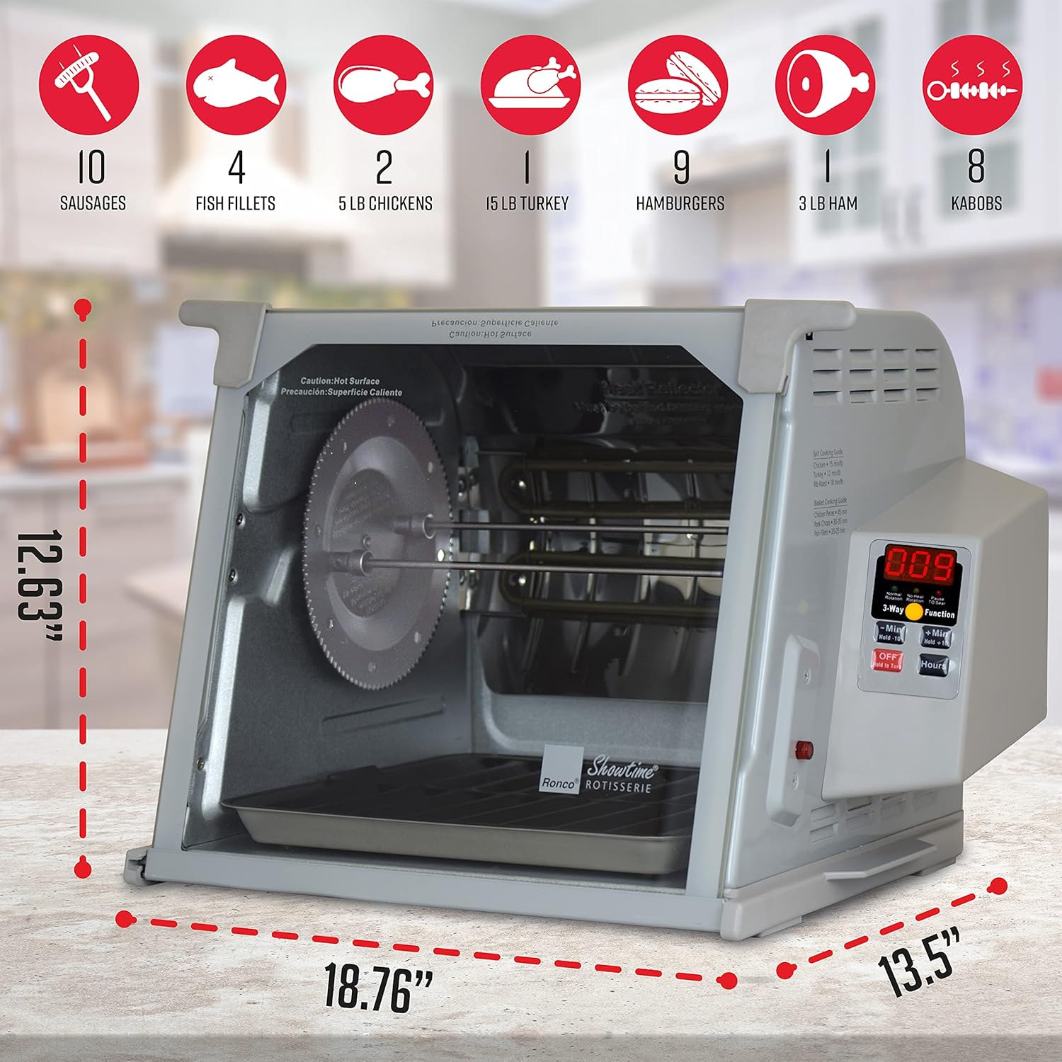 Suреr Brаndѕ Ronco Showtime Large Capacity Rotisserie & BBQ Oven Platinum Edition, Digital Controls, Perfect Preset Rotation Speed, Self-Basting, Auto Shutoff, Includes Multipurpose Basket