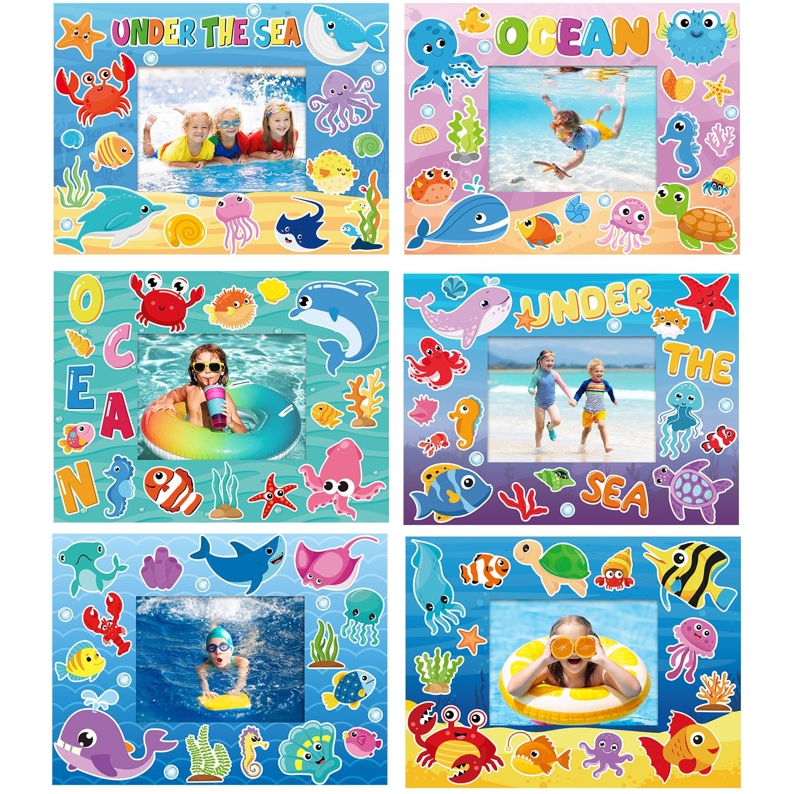 Pajean 24 Pack Summer Photo Frame Craft Kit Under The Sea Picture Frame Craft Ocean Animals Stickers for Kids School Classroom Aloha Beach Pool Theme
