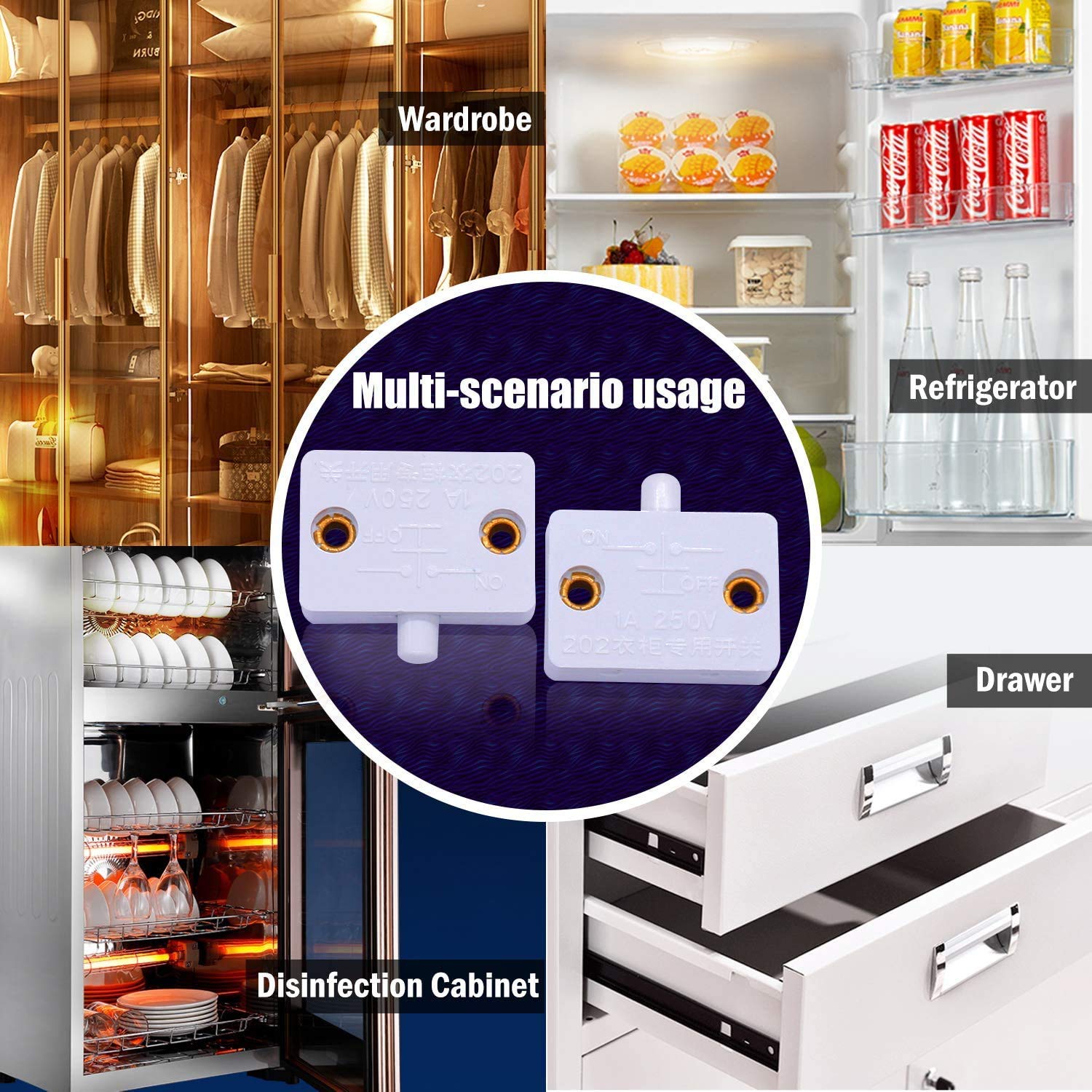 RUNCCI-YUN 8 Pezzi Interruttore Armadio per Porte Luce Push Porta di Contatto 250V 1A per Armadietti Switch (Bianco)