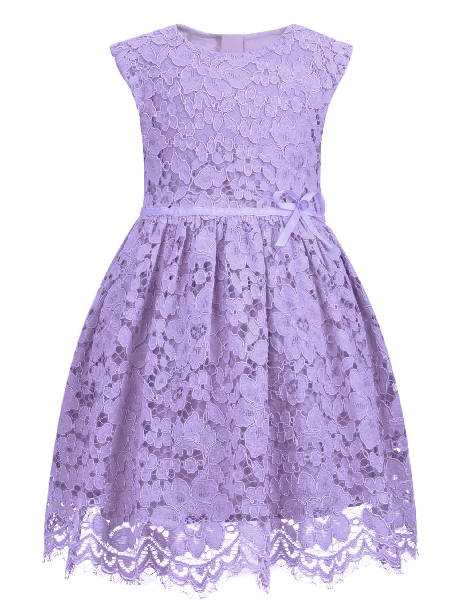 ALLOVIN Mädchen & Kleinkinder Oster Ärmelloses A-Linien Spitzen Party Kleid Geburtstags Blumenmädchen Kleid mit Perlen-Schleife 2-12 Jahre