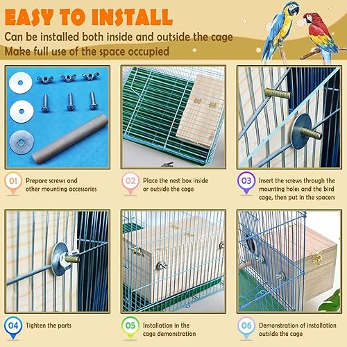 Miniatura 4 de Caja nido de periquitos para periquitos, casa de anidación de cacatúas, loros, caja de apareamiento para pájaros tortolitos grandes y medianos