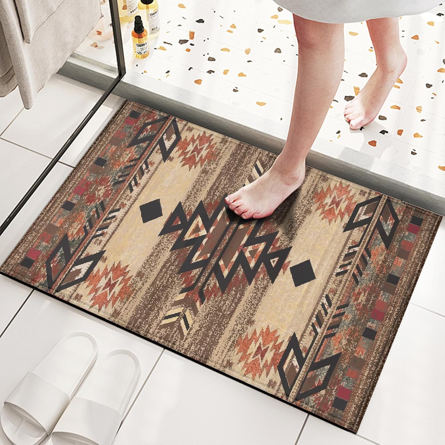 Rustic Southwestern Door Mat Tribal Geometric Entrance Doormat Home Floor Mat Rugs for Entryway Outdoor Indoor Kitchen Bathroom Decor 17x29 inch