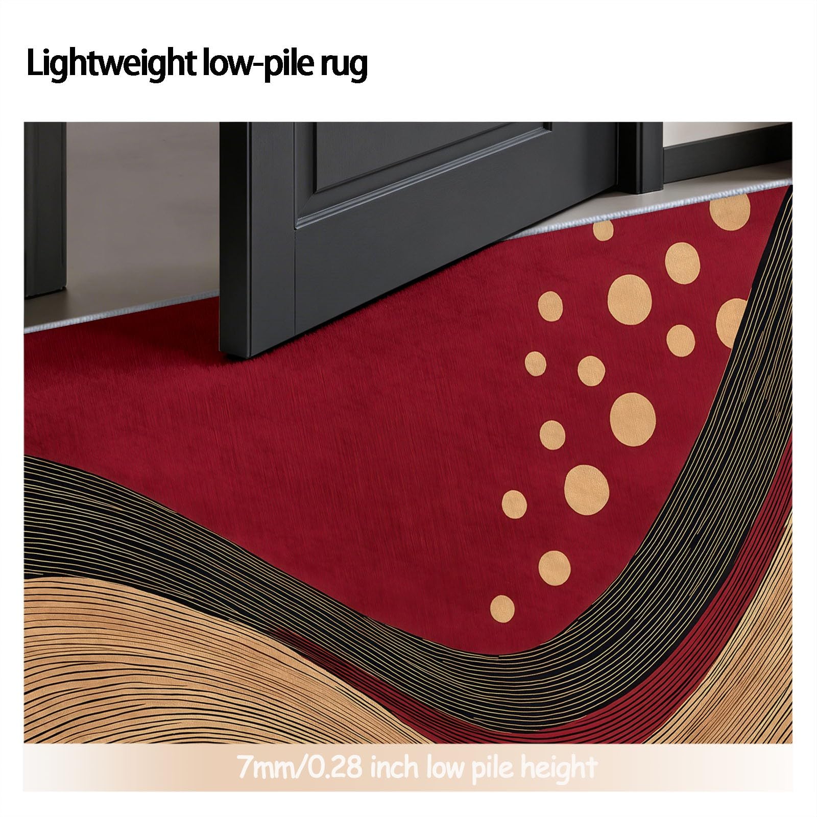 Tapis Rond 120 cm, Abstrait Circulaire Rayé Rouge Lavable et Antidérapant, Tapis de Sol Doux pour Chambre, Salon Cheminée et Salle de Jeux, Décoration Intérieure