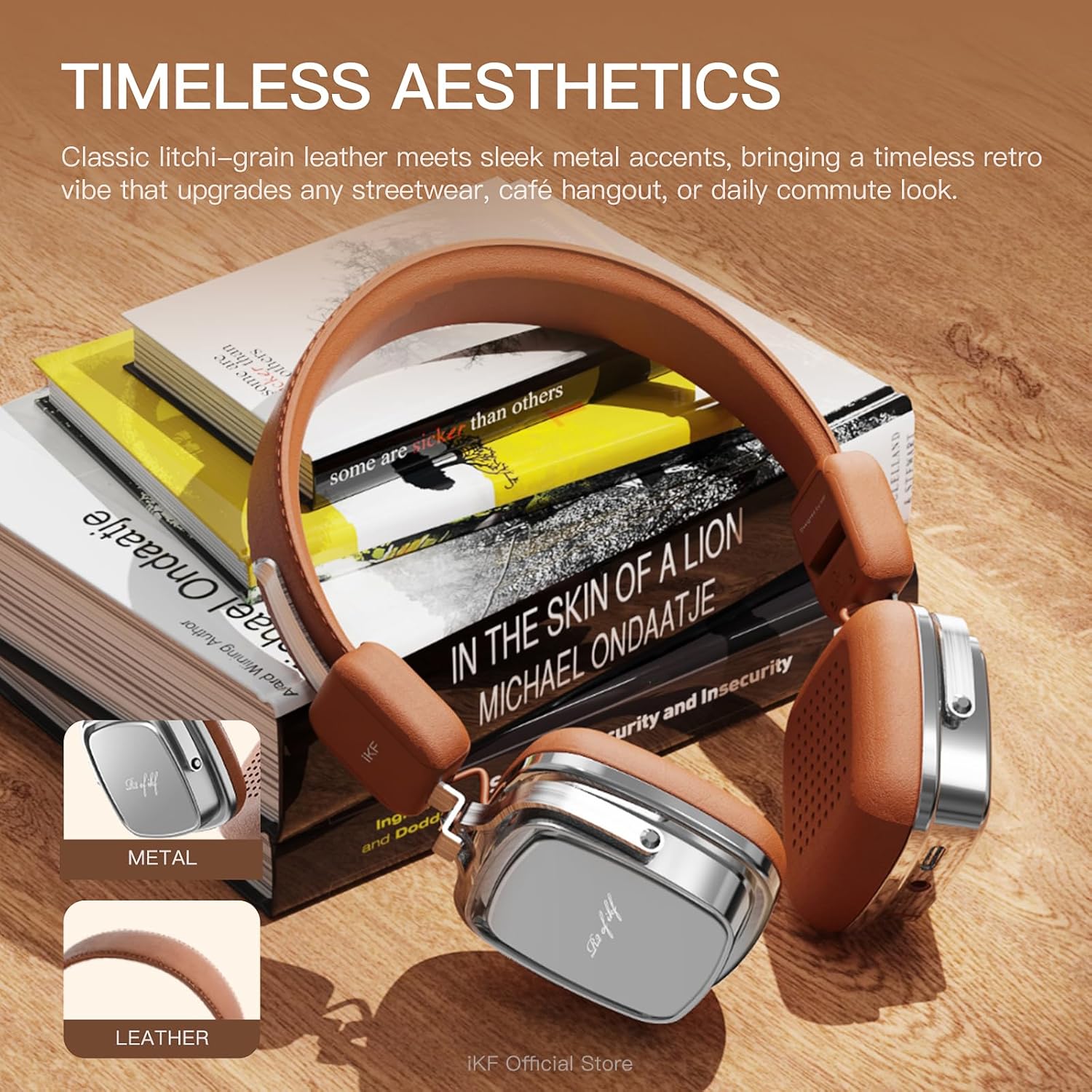 iKF R2 Retro Classic Wireless Headphones,On Ear Headset,Ergonomic Design,40mm Drivers, ENC Clear Call, Bluetooth & Wired Dual Mode, 60H Playback,Throwback 80s 90s,OOTD(Brown) - Image 2