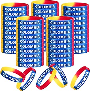 60 Pcs Colombia Silicone Bracelet Colombia Independence Day Rubber Wristband Yellow Blue Red Flag Bracelets Bulk for Men Women Birthday Party