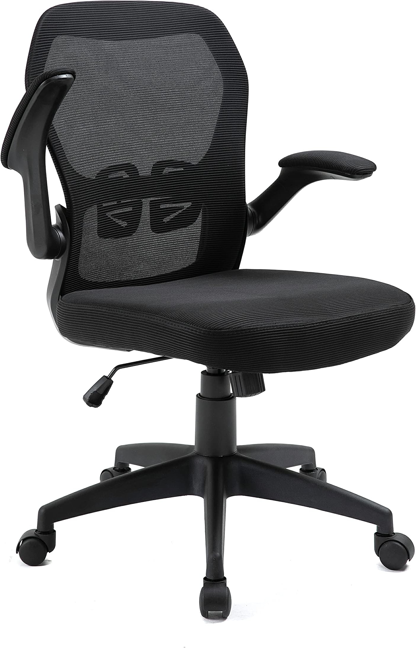 Office Masters Office Chair - Ergonomic Swivel, Folding Arm Rests - Adjustable Height & Mesh Back for Posture & Lumbar Support - Heavy-Duty Computer Desk Seat for Home, Work & Gaming (Black)