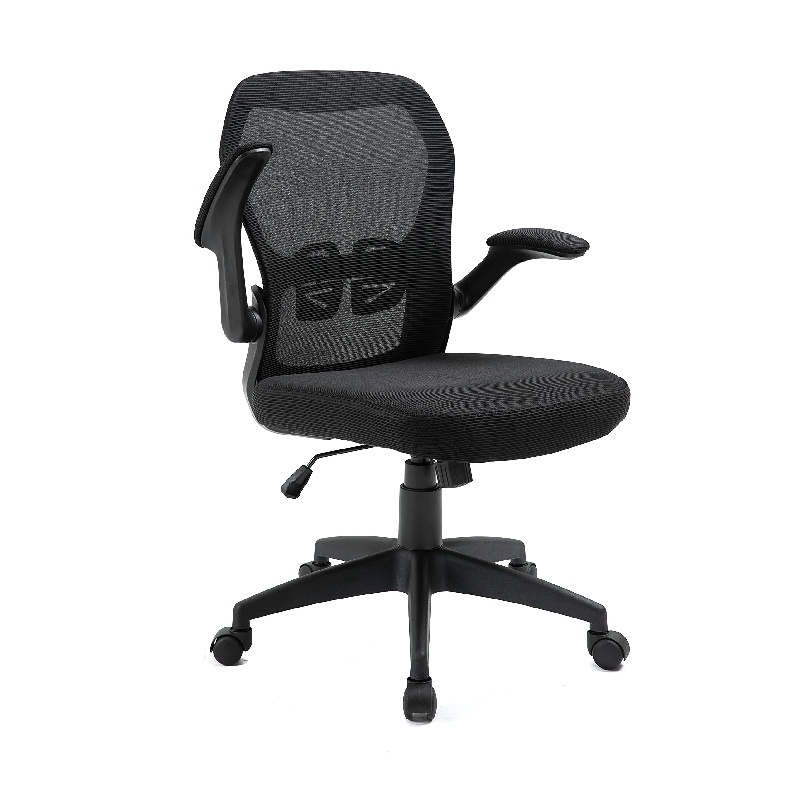 Office Masters Office Chair - Ergonomic Swivel, Folding Arm Rests - Adjustable Height & Mesh Back for Posture & Lumbar Support - Heavy-Duty Computer Desk Seat for Home, Work & Gaming (Black)