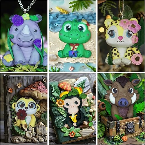 Miniatura 5 de Fondant Molds Safari Animal Cake Topper 6 unidades Kit Leopardo Mangosta Chimpancé Cocodrilo Rinoceronte Warthogs