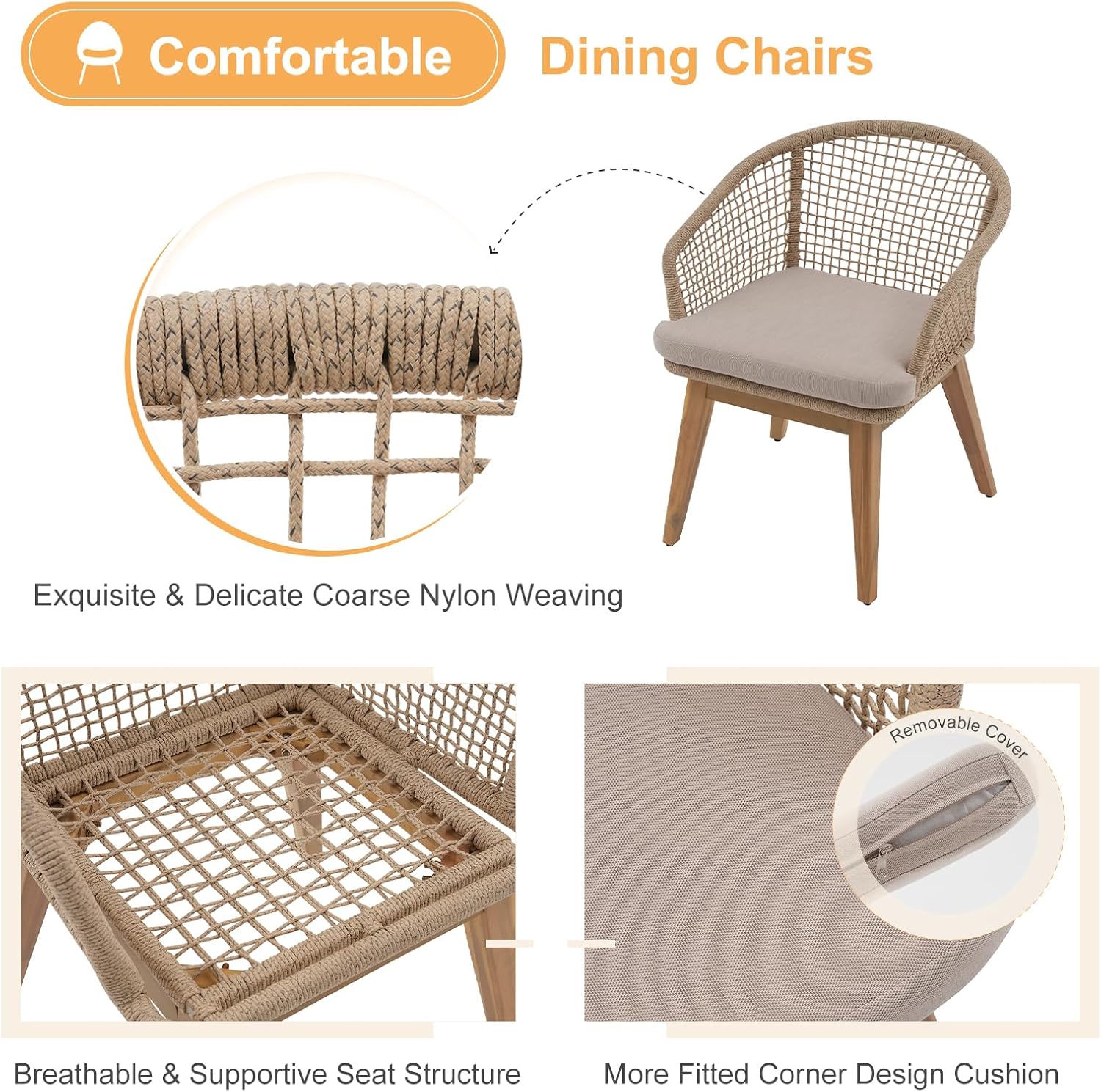 OC Orange-Casual 7-Piece Patio Acacia Wood Dining Set, Extendable Table & Checkerboard Woven Chairs, Outdoor Furniture Set for Garden, Backyard, Deck (Beige)