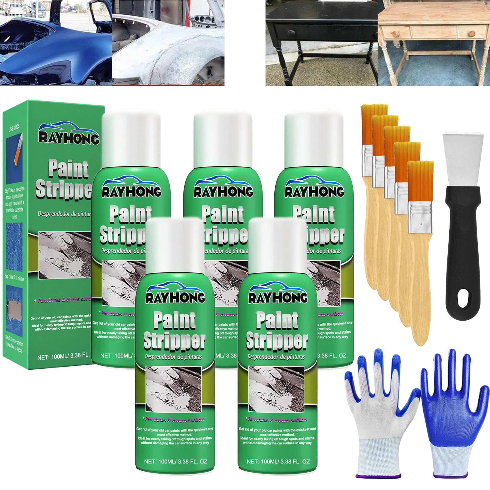 Nnbwlmaee 5Pcs Rayhong Paint Stripper, Rayhong Efficient Paint Stripper, High Efficiency Paint Remover For Metal Surfaces, Strong Paint Remover For Wood, Metal, Masonry, Plaster, Tile (5Pcs)