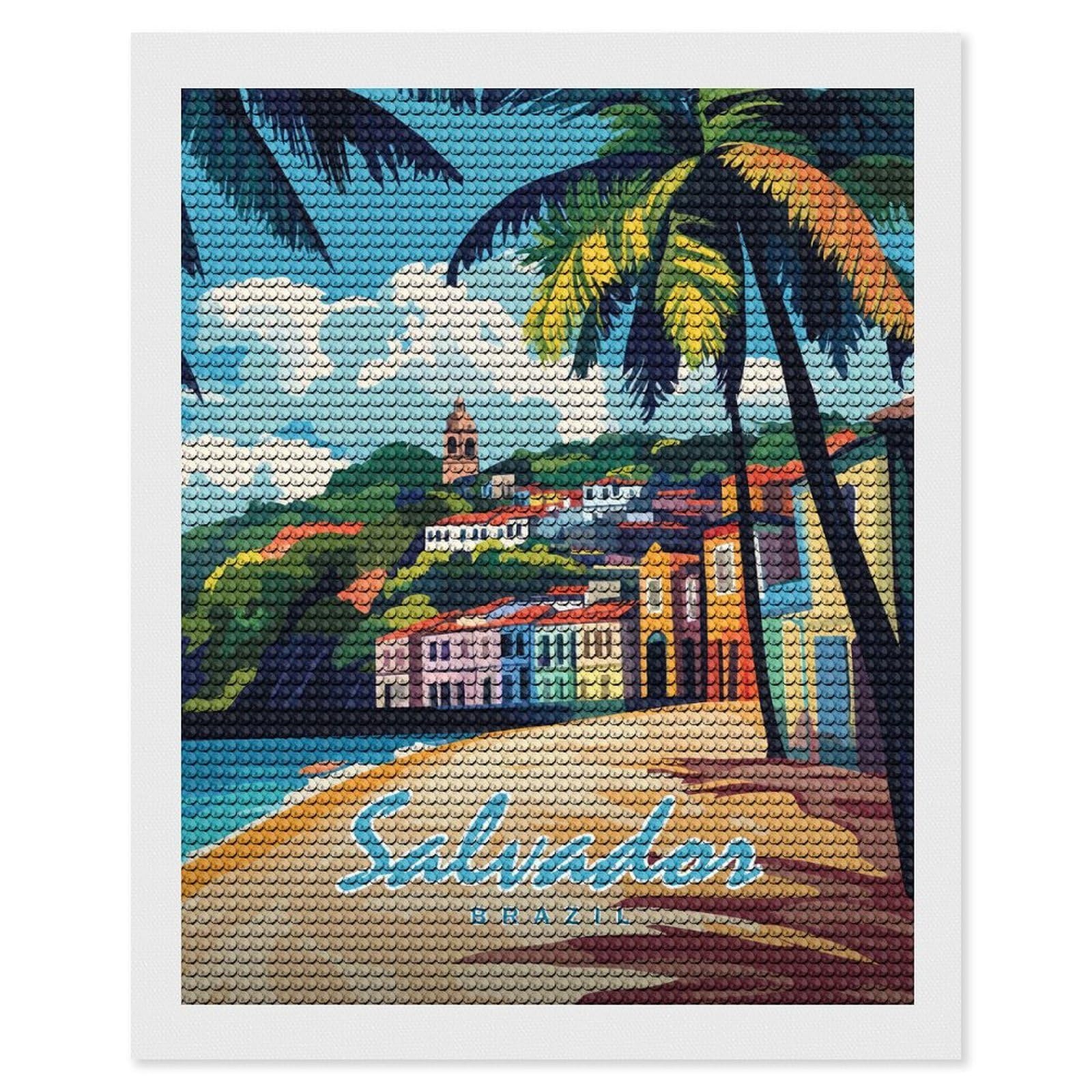 Junmoney Salvador, Brazil Travel (2) Diamond Art Kit 16"x20", Modern Decor, for Adults, Printed Canvas, Holiday Gift Idea, Fun Craft Experience
