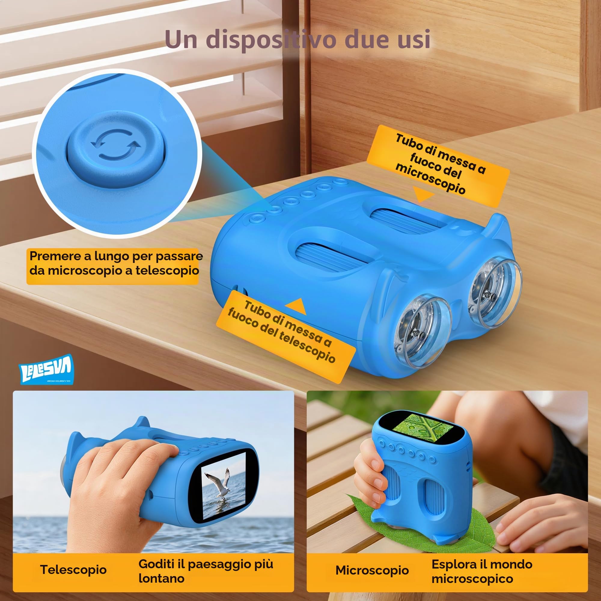 Microscopio e Telescopio 2 in 1, Mini Microscopio Portatile Tascabile 1000X, Telescopio Portatile 1000 m, Telescopio 10X Per Bambini, Telescopi Per Bambini con 1920P, Ottimo Giocattolo Scientifico