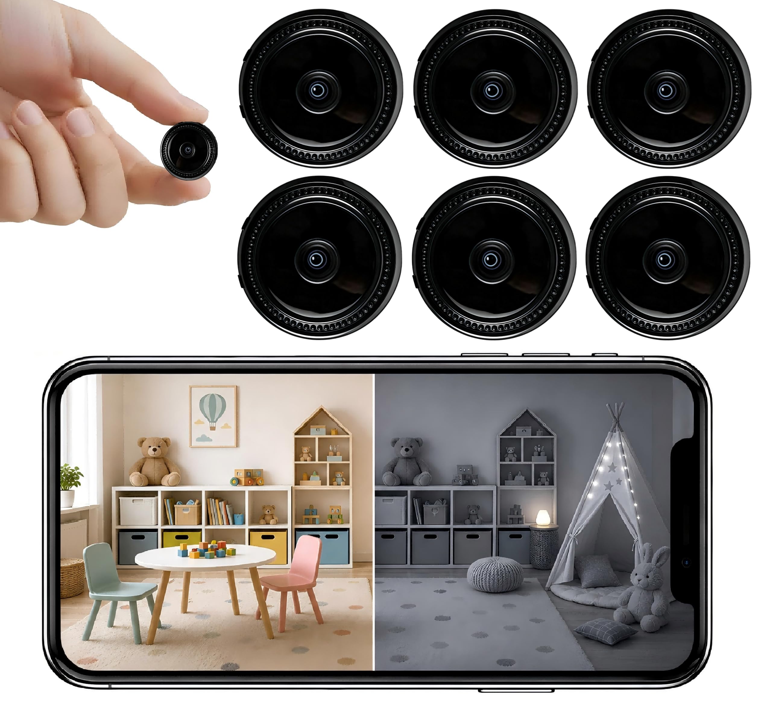 6 PCS Mini Telecamera Spia WiFi 1080P HD, Videocamera di Sorveglianza con Visione Notturna e Rilevamento del Movimento, Controllo Remoto tramite App, per Uso Interno ed Esterno in Casa S/R