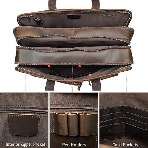 Miniatura 5 de Polare - Maletín de cuero de grano completo de 18.5 pulgadas para computadora portátil, bolsa de mensajero para hombres, grande para portátiles de