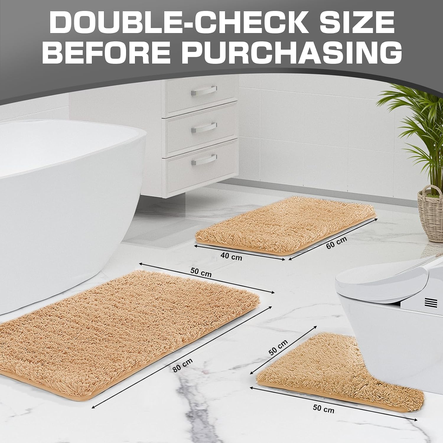 wyewye Microfibre Bath Mat 2cm Super Thick Super Absorbent 50x80cm Camel