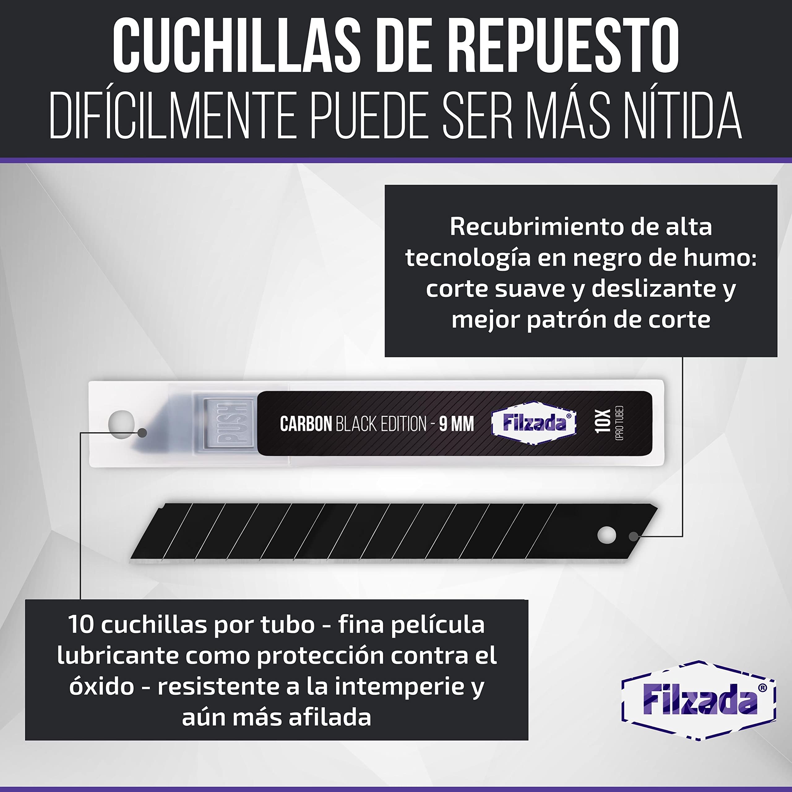 Filzada® 120x Cuchillas de repuesto para cuchillos de corte de 9mm NEGRO - Cuchillas ultra afiladas para alfombras - Cuchillas a presión para cuchillos de corte de 9mm