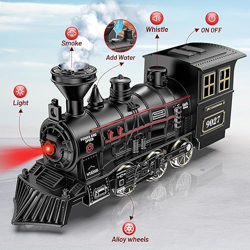 Vista 3 de Hot Bee Juego de tren – Juguetes de tren de metal con pistas de lujo y pasajeros brillantes, juegos de tren de Navidad para alrededor del árbol