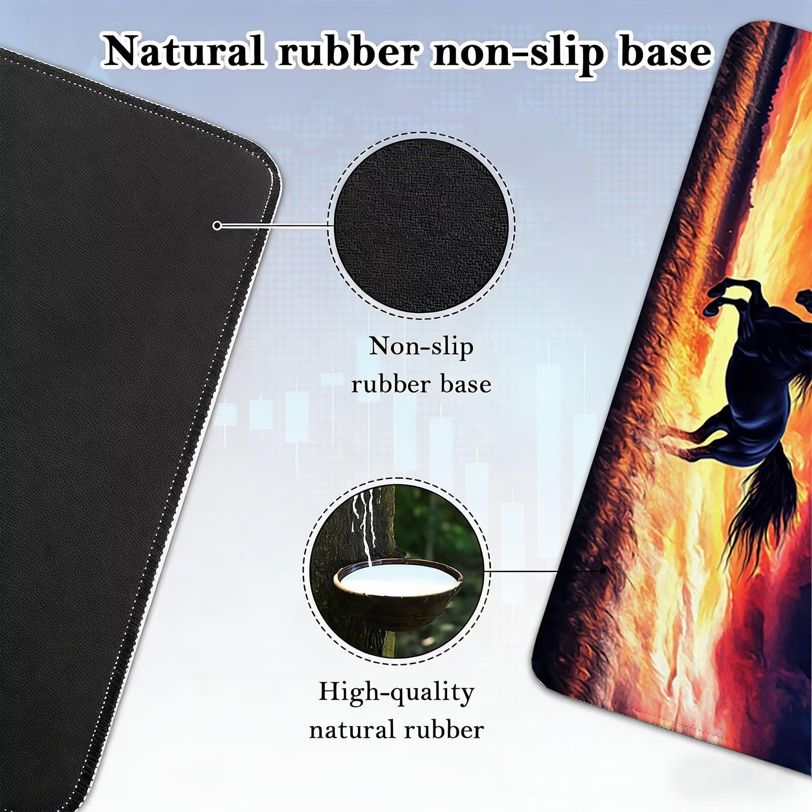 Tappetino Mouse XXL, 70x140cmx3mm Mouse Pad Impermeabile Grand, Gaming Tappetino Per Mouse, Base Antiscivolo in Gomma, Accessori Scrivania, Ufficio Accessori, Cavallo Nero JX6B-675