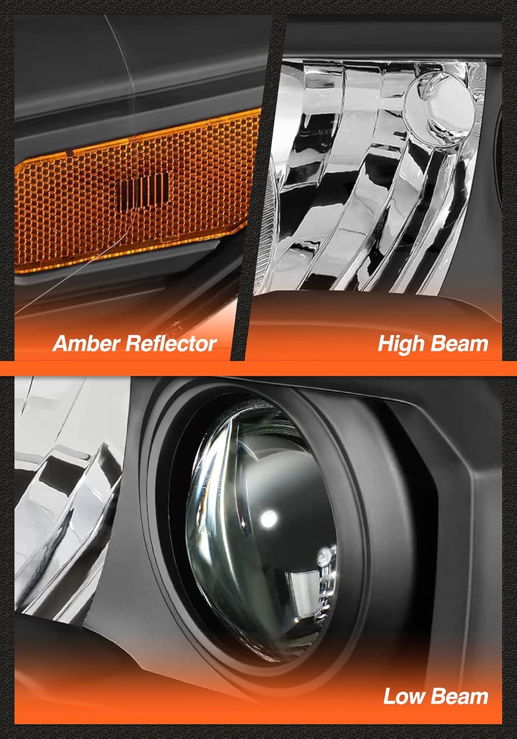 for 2016-2022 Toyota Tacoma Headlights Assembly Only Black Housing Amber Reflector Replacement Driver and Passenger Side