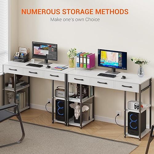 Miniatura 5 de Escritorio pequeño para computadora de 43 pulgadas, escritorio de oficina con tomas de corriente y puerto de carga USB, mesa de estudio con tres