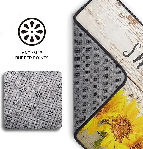 Miniatura 5 de Kawani Alfombras de cocina de girasol, antifatiga, lavables, de madera, para decoración del hogar, cocina y oficina, alfombra de pasillo de espuma