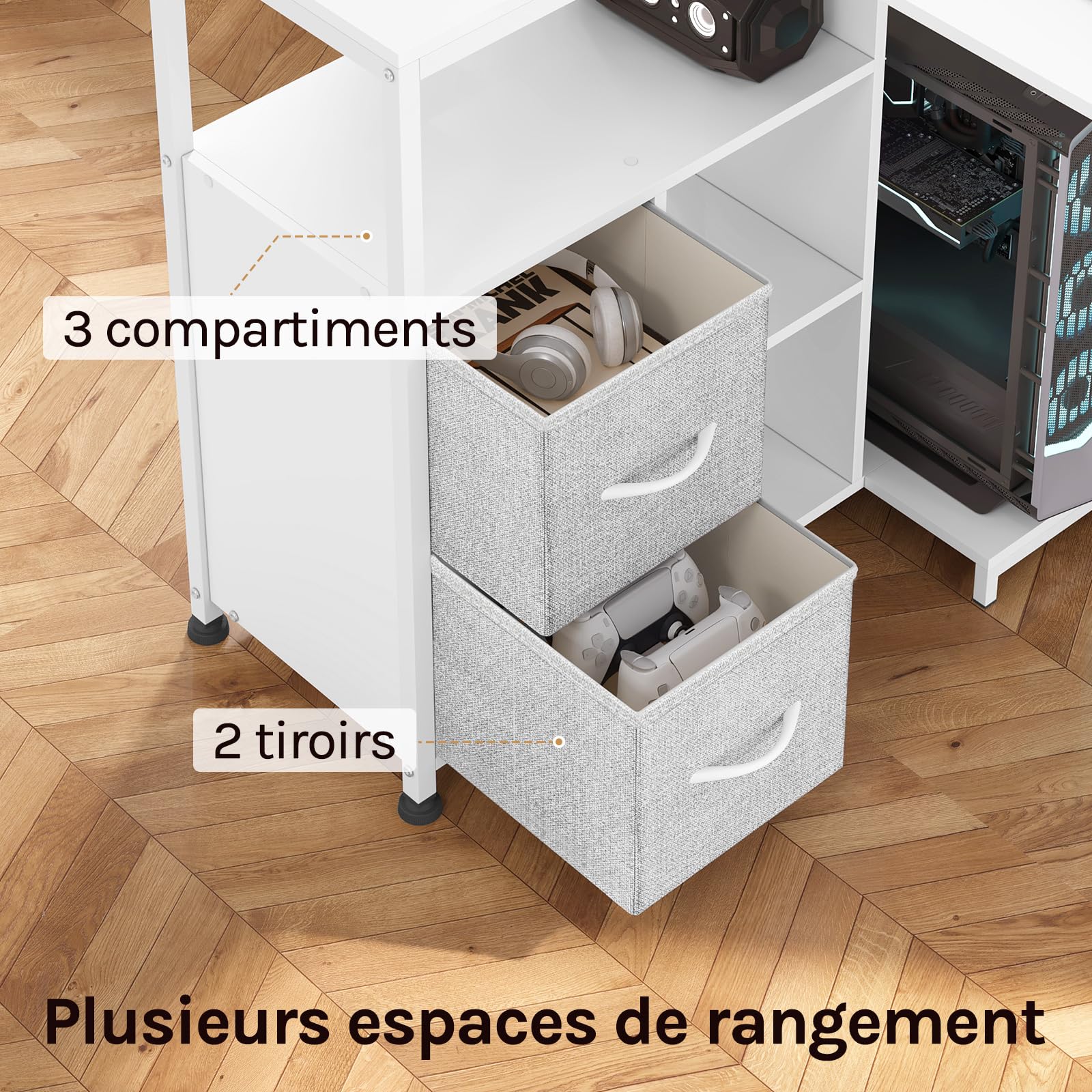 WOLTU Bureau d'angle en L, Table d'Ordinateur avec Station de Charge, Blanc