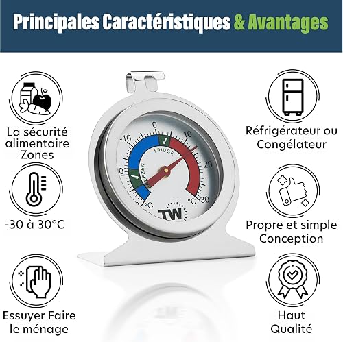 Fridge Freezer Thermometer Twin Pack for Monitoring Refrigerator Temperature Stainless Steel Freezer and Fridge Temperature Thermometer Pack - 3