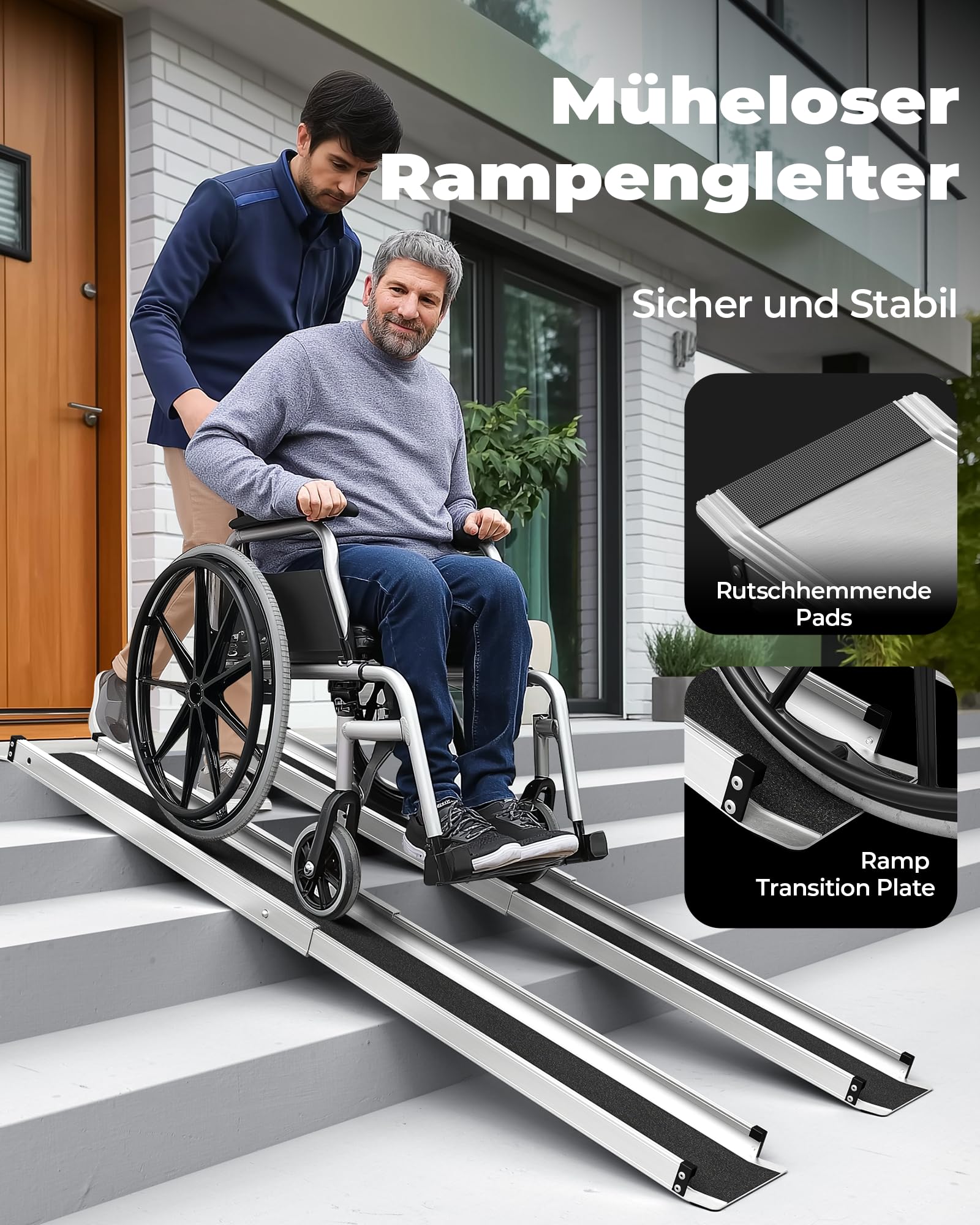 Teleskop Rollstuhlrampen rutschfest 123 cm Hochbelastbare Aluminium-Rampe für Mobilitätsroller (272KG Tragfähigkeit) mit Tragetasche, faltbares Design für Haustreppen/Rollstühle/Roller, 2er-Set