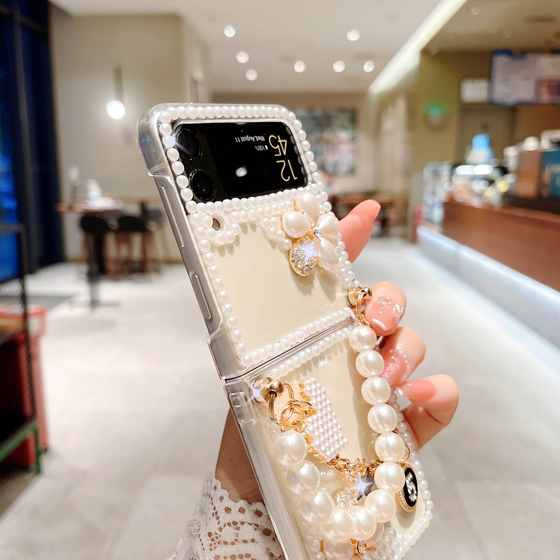 CrazyLemon Custodia per Samsung Galaxy Z Flip 4 5G, Perle Scintillanti Cristallo Lucido Fiore Brillare 3D Stones Custodia Protettiva Galaxy Z Flip 4 5G Custodia per donne e Ragazze
