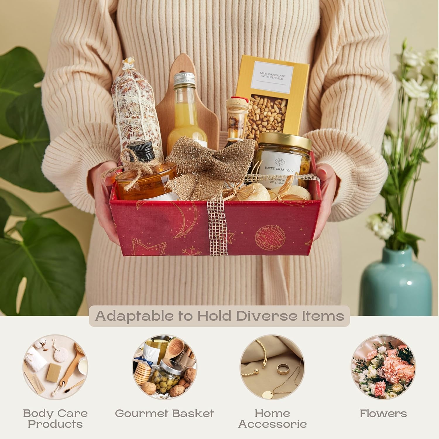 Set of 5 Empty Baskets for Gifts - Gift Baskets Empty to Fill Ideal for Christmas Gifts and Valentines Presents - 9" x 6.69" x 3.14" Red Universe