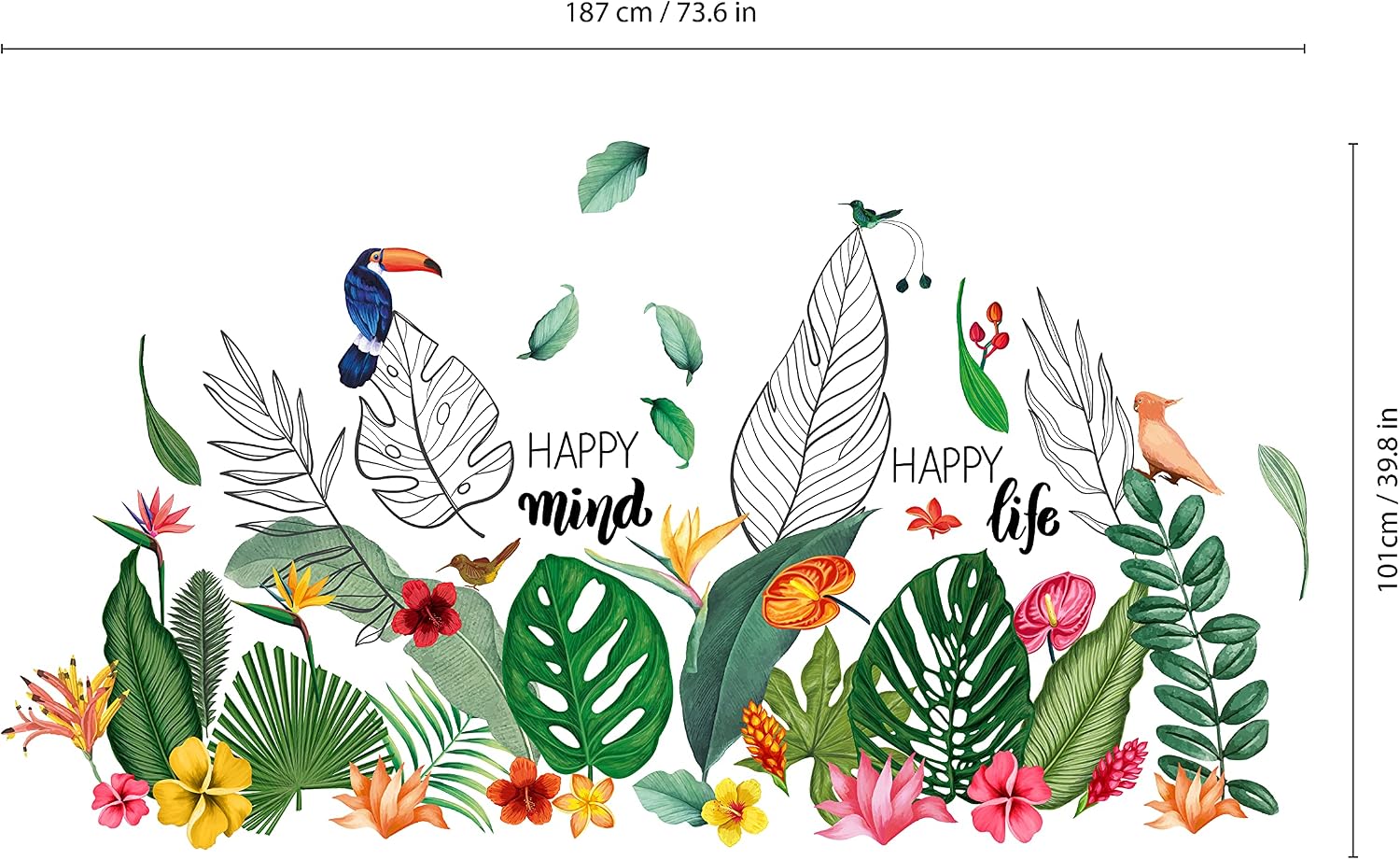 WALPLUS 52 Pieces Tropical Leaves and Flowers Wall Stickers Mural Art Vinyl Nursery Decorations for Living Room Kids Bedroom Decors Home Removable DIY Wall Decals Hotels Cafe Office Decors - Image 5