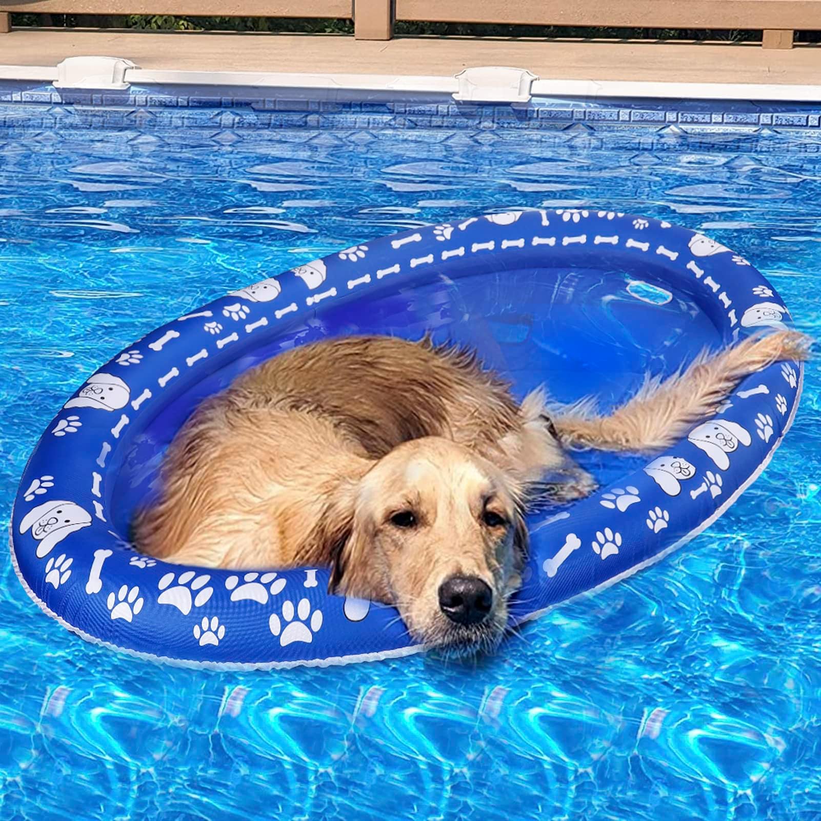 Dog Pool Float for Large Dogs up to 96lbs - 2025 Upgraded Tear Resistant Oxford Stable Support Dog Floatie, Inflatable Summer Doggies Raft Toy for Swimming Pool, Oval