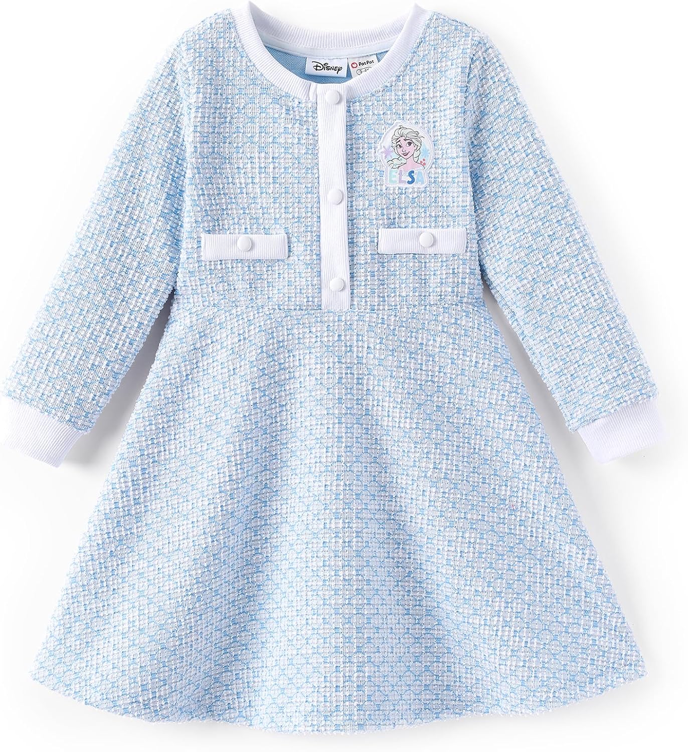 Disney Frozen Princess Minnie Stitch Marie Girls Plaid Tweed Dress 2-9Y | Official Licensed, Chanel-Style, Button Front, Plaid Tweed &Knit Sweater, Elegant&Preppy, Perfect for Birthday Party, Holiday